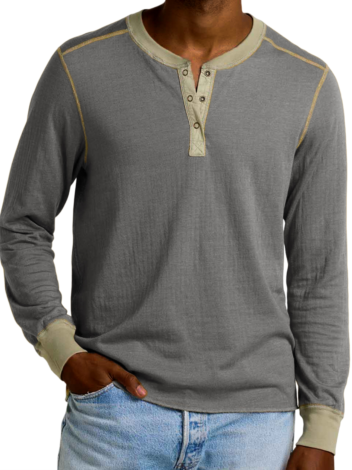 Herren-Henley-Shirt mit Retro-Kontrastärmeln-deurabatt