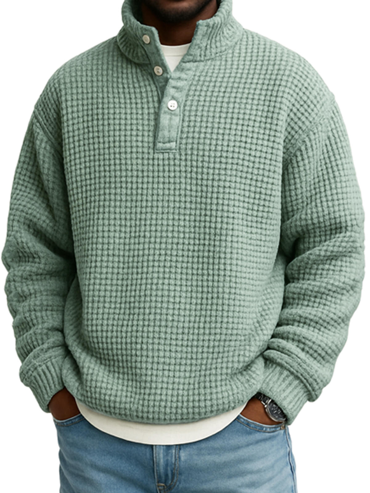 Herren Atmungsaktives Strick-Waffelpullover Sweatshirt-deurabatt