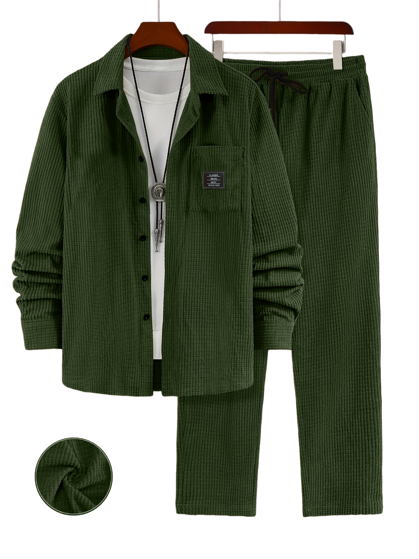 Herren Retro Corduroy Langarmhemd und Hose Set OOTD-deurabatt
