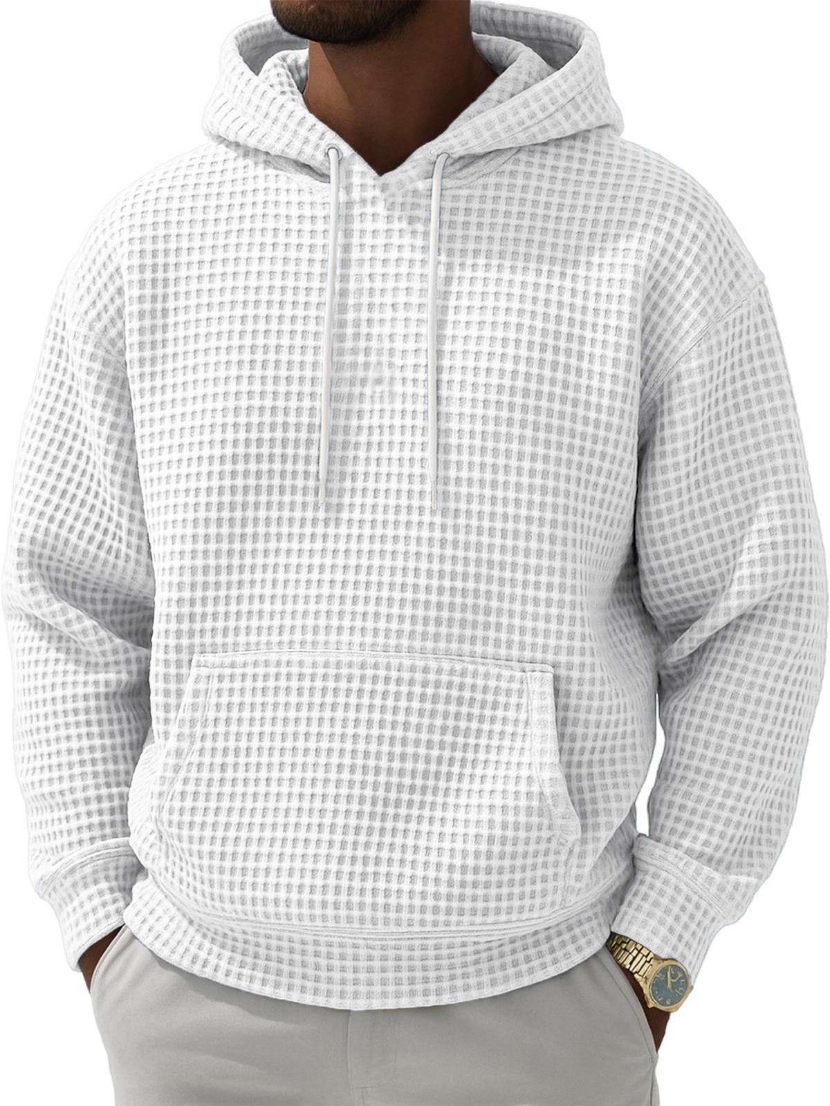Herren Waffelstruktur Freizeit Pullover Kapuzen-Sweatshirt-deurabatt