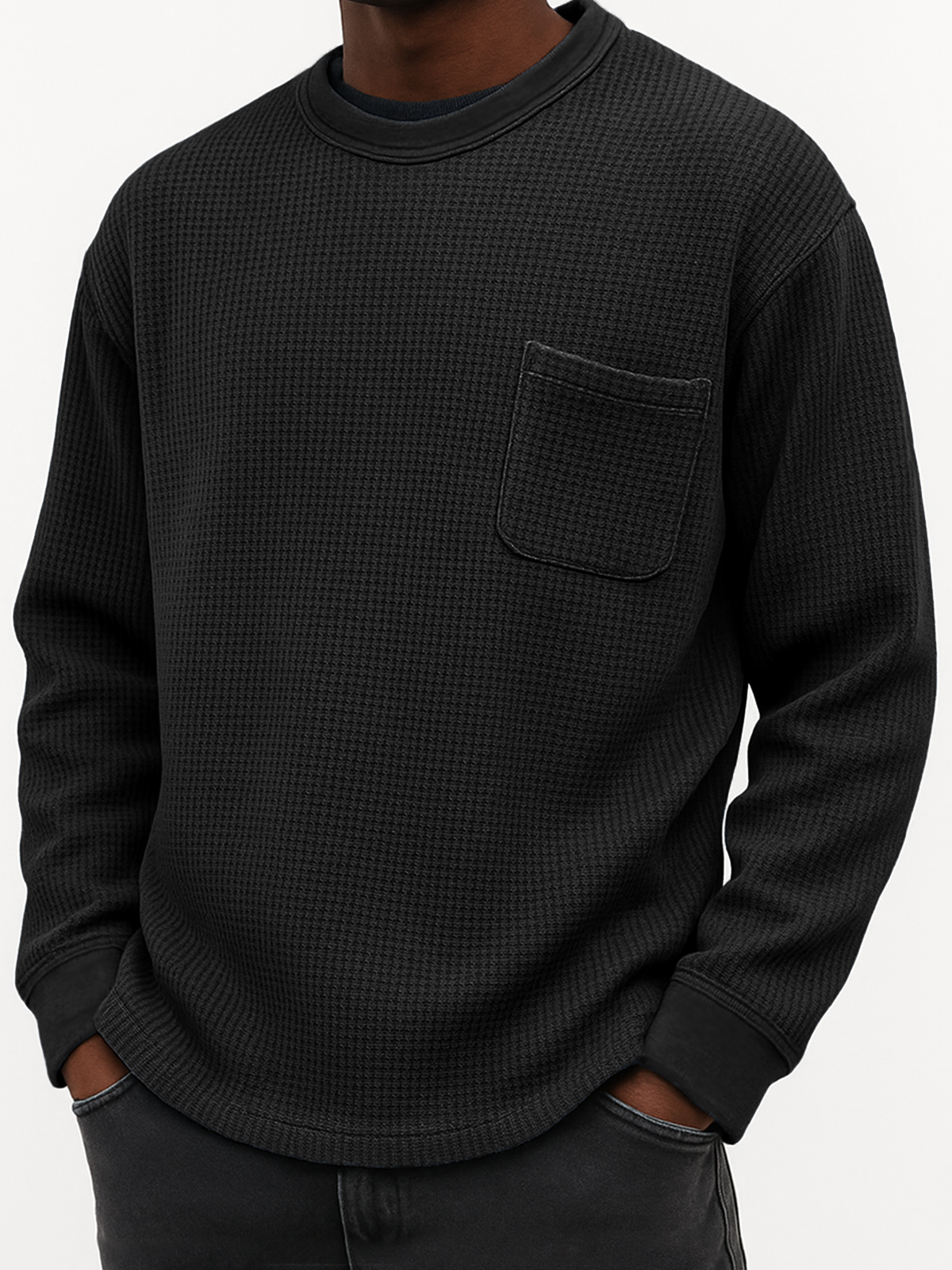 Herren Stylischer Waffel Komfort Freizeit Tasche Alltag Sweatshirt-deurabatt