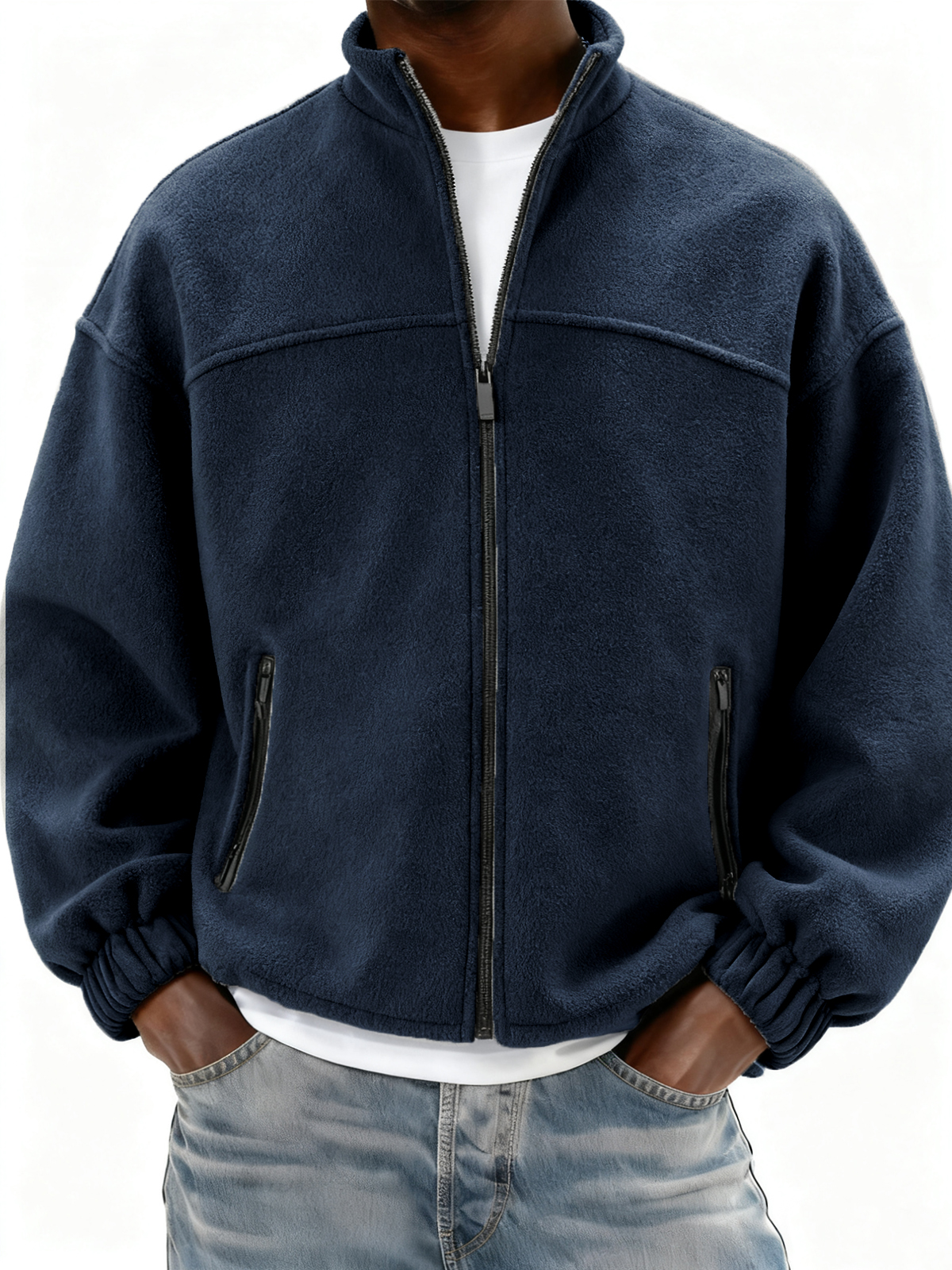 Herren Fleece Vollzip Stehkragenjacke mit Seitentaschen-deurabatt