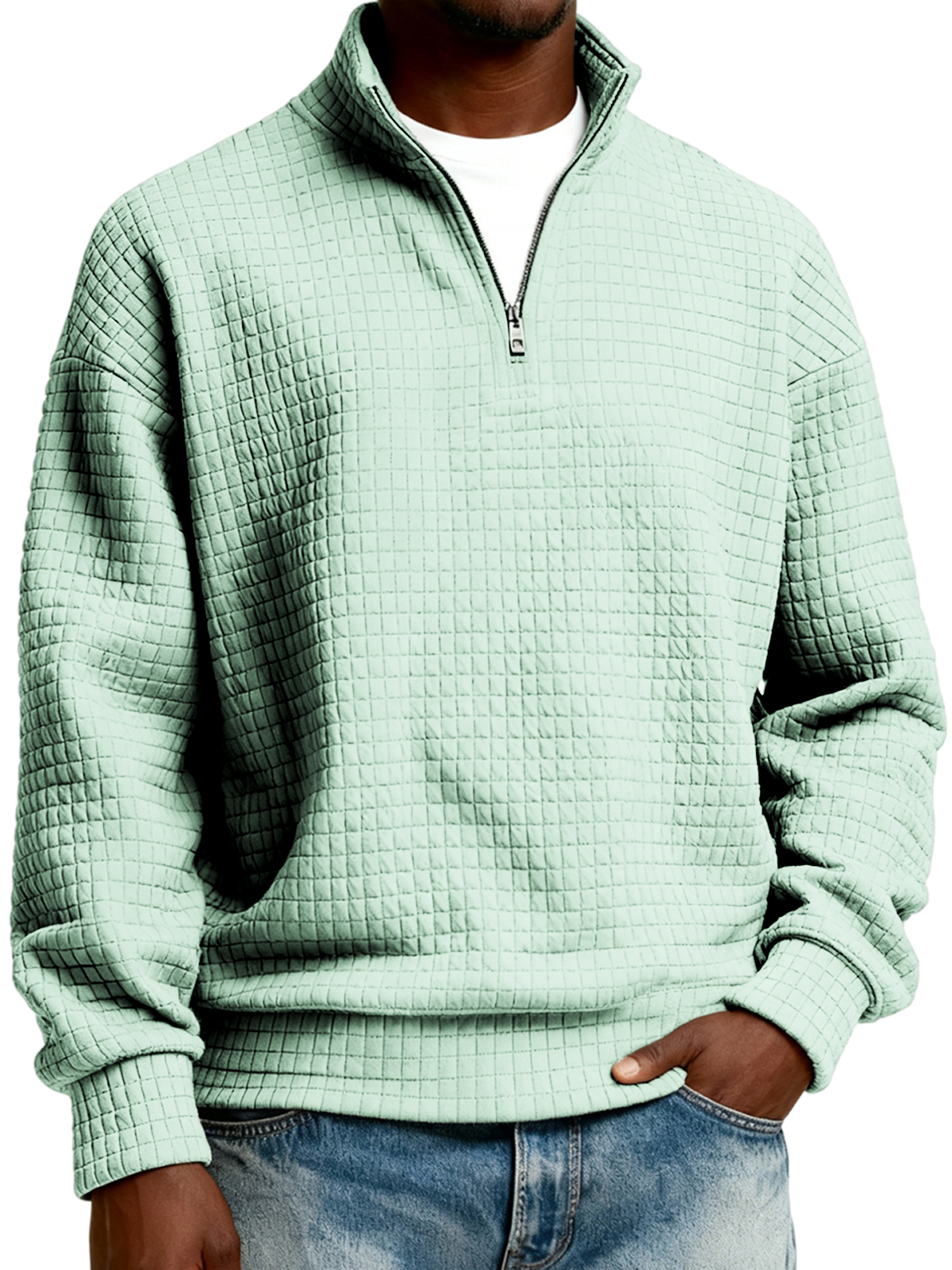 Herren-Stepppullover mit halbem Reißverschluss aus Jacquard-Gewebe-deurabatt
