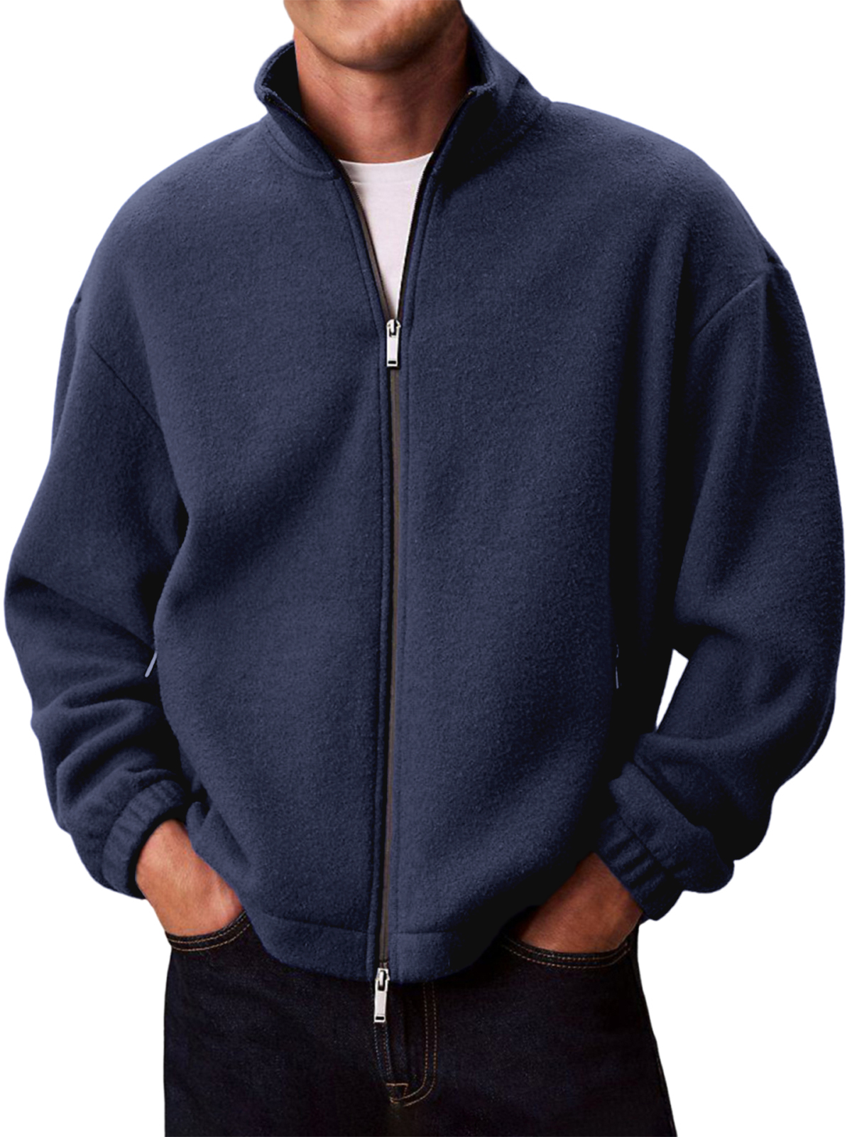 Warme Herren-Polarfleecejacke, einfarbig-deurabatt