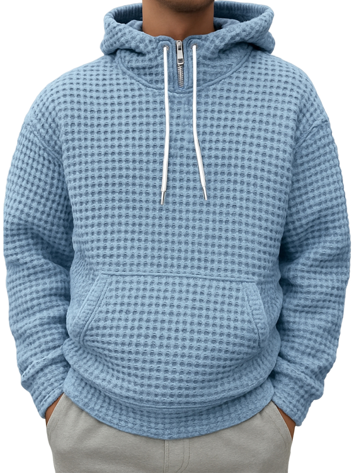 Herren Halbzip Karierte Texturierte Freizeit Kapuzenpullover-deurabatt