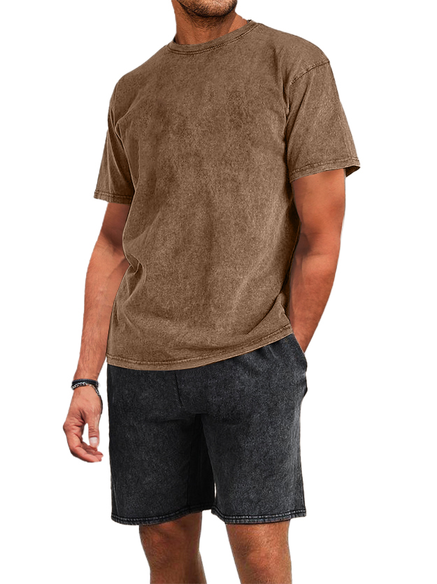 Herren Baumwolle gewaschen und distressed Batik T-Shirt Shorts 2-teiliges Set-ZierMode