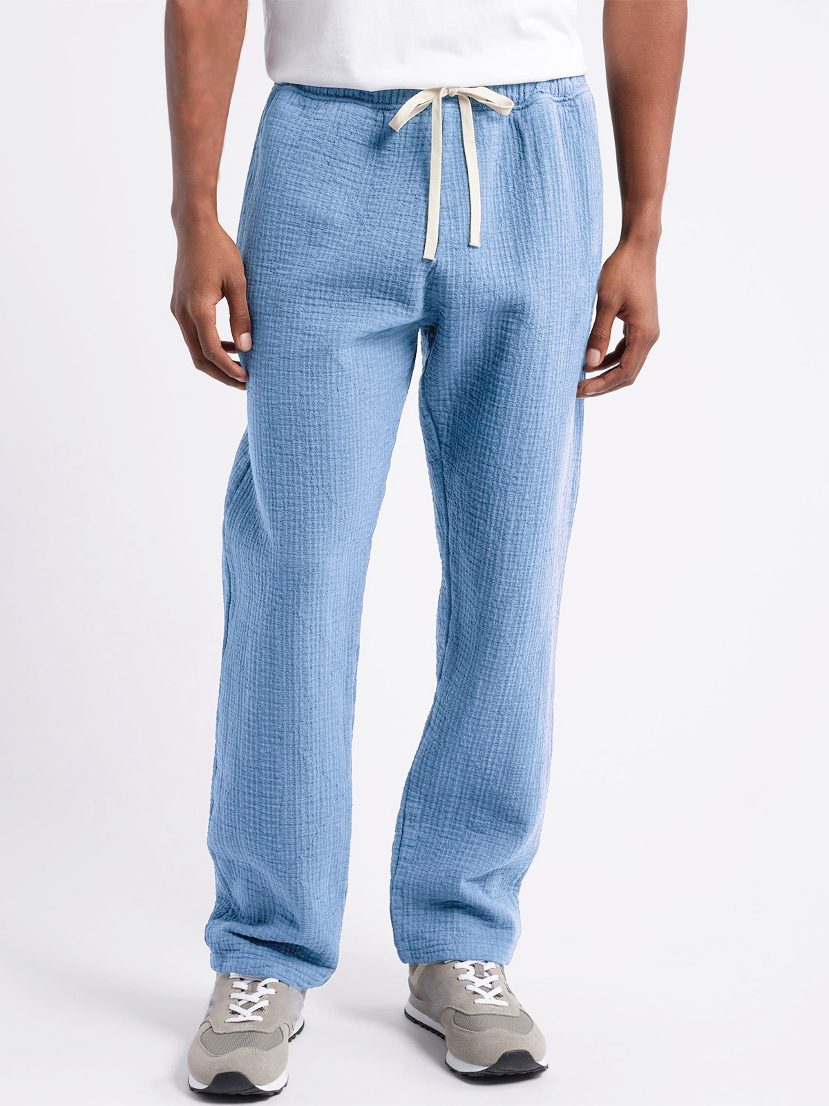 Herren Atmungsaktive Seersucker-Hosen Lässige Urlaub Grundlegende Jogginghosen mit Seitentaschen-ZierMode