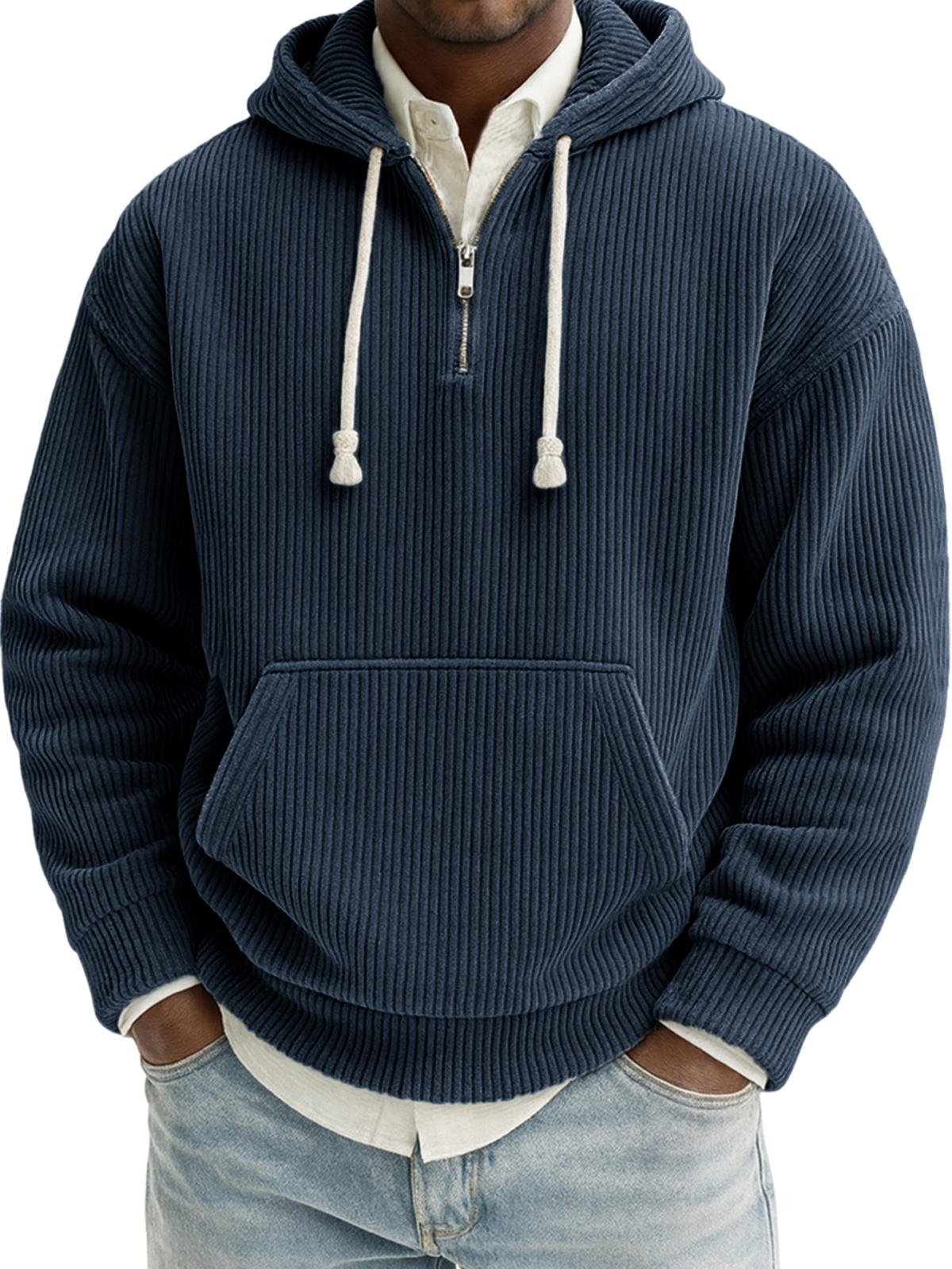 Herren Stilvoller Viertelreißverschluss Corduroy Gerippt Freizeit Pullover Kapuzen-Sweatshirt-ZierMode