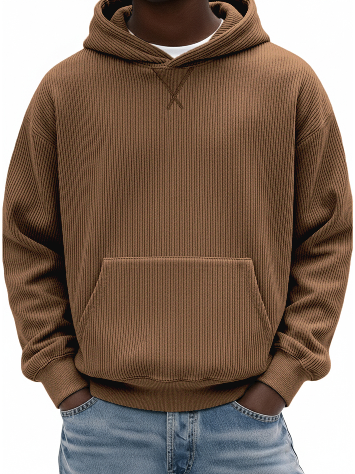 Herren Einfaches Rippstrick X-Stich Basic Pullover Hoodie-deurabatt