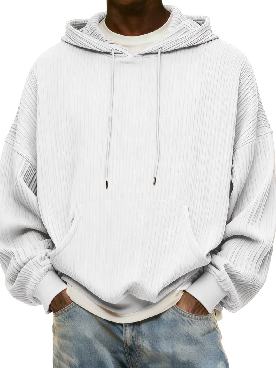 Schlichter Herren-Kapuzenpullover mit Rippstrick für jeden Tag-deurabatt