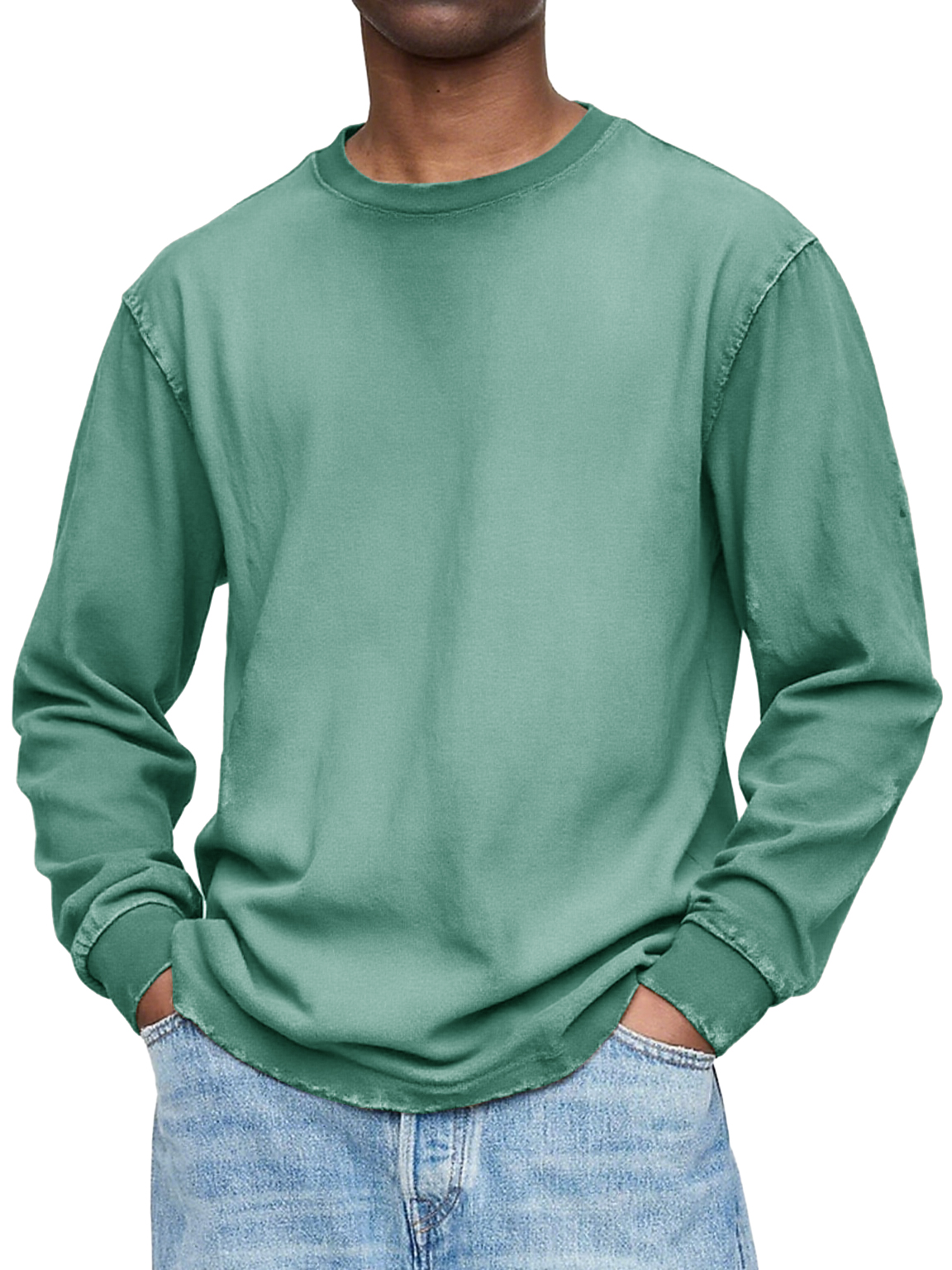 Herren Vintage gewaschen und distressed Baumwolle Rundhals Langarm T-Shirt-deurabatt