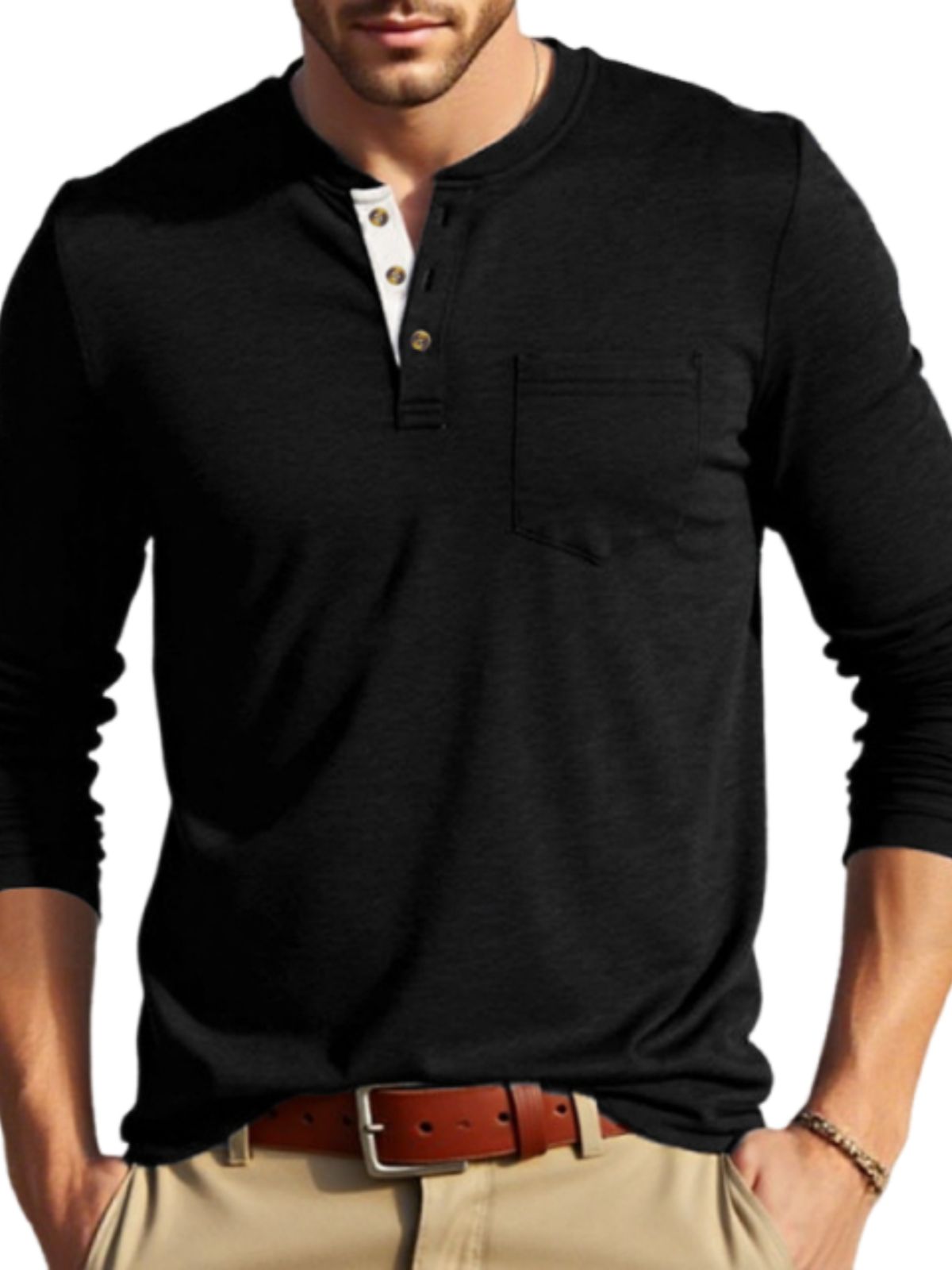 Vintage-Freizeit-Langarm-Henley-Shirt für Herren-deurabatt