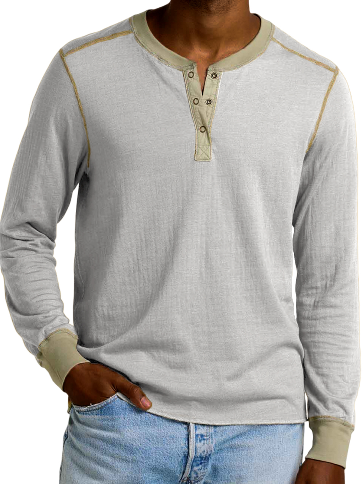 Herren-Henley-Shirt mit Retro-Kontrastärmeln-deurabatt