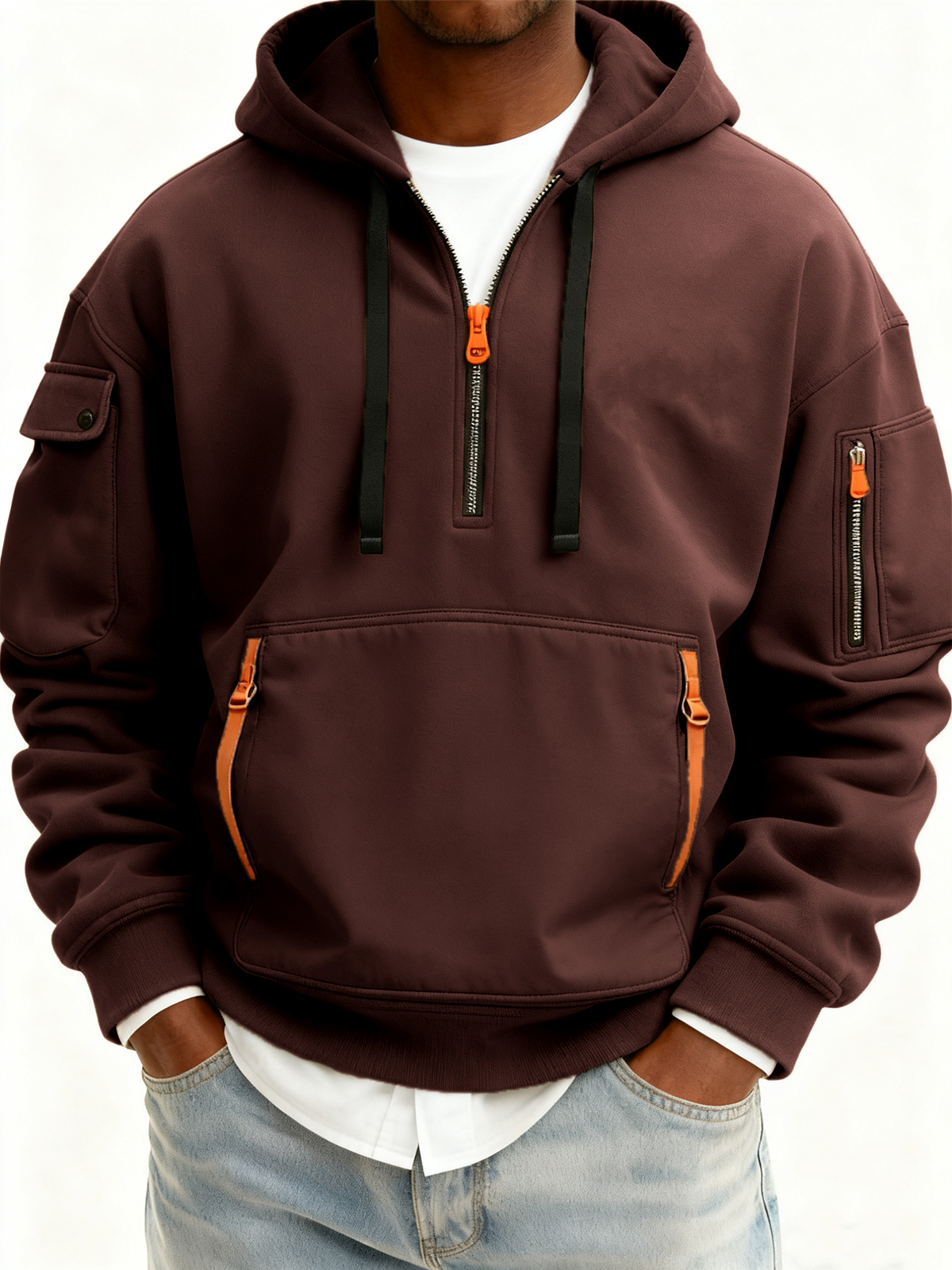 Lässiger Herren-Sport-Pullover-Hoodie mit mehreren Reißverschlüssen-deurabatt