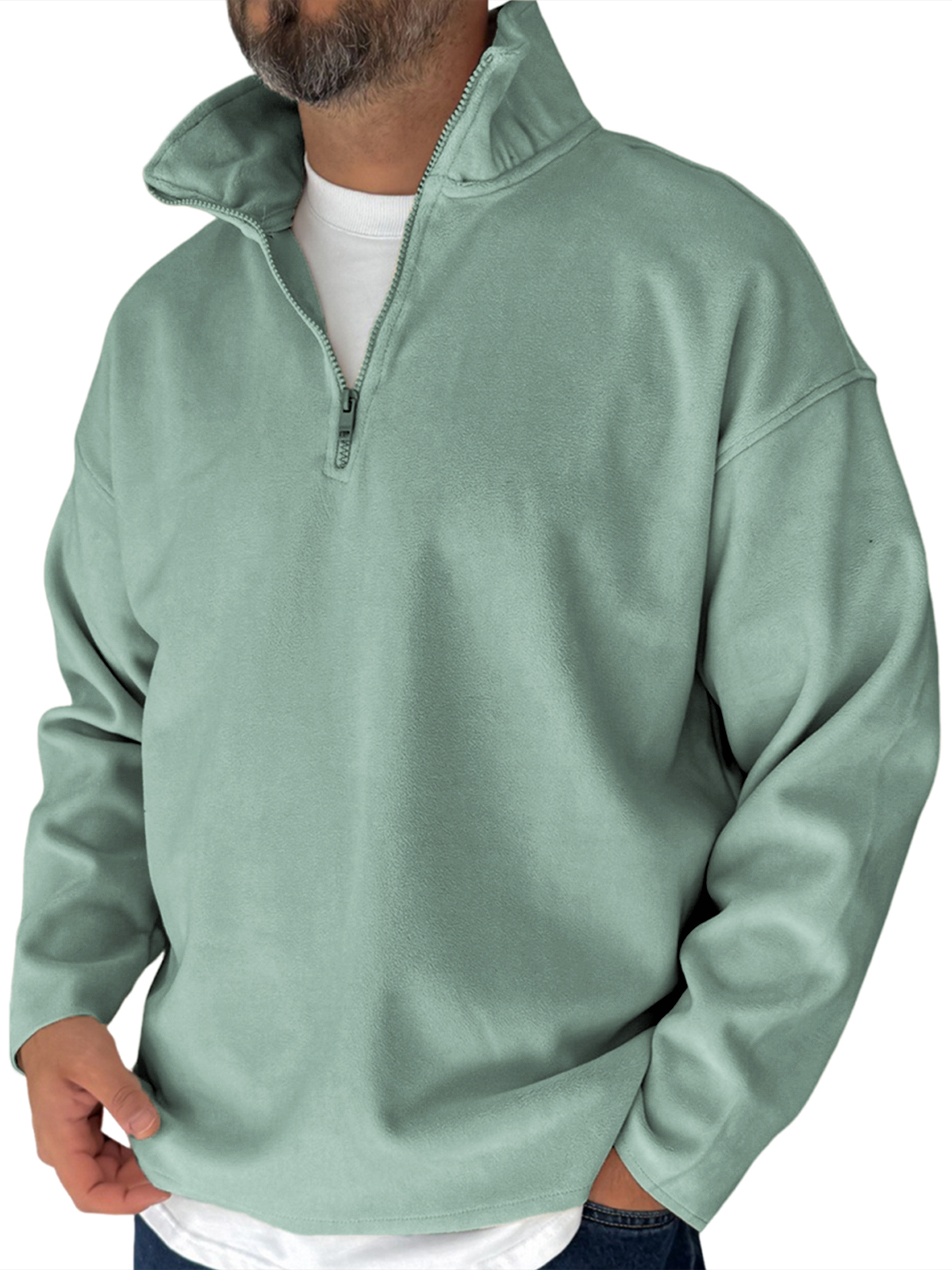 Herren Einfaches Fleece Halbzip Basis Pullover Sweatshirt-deurabatt