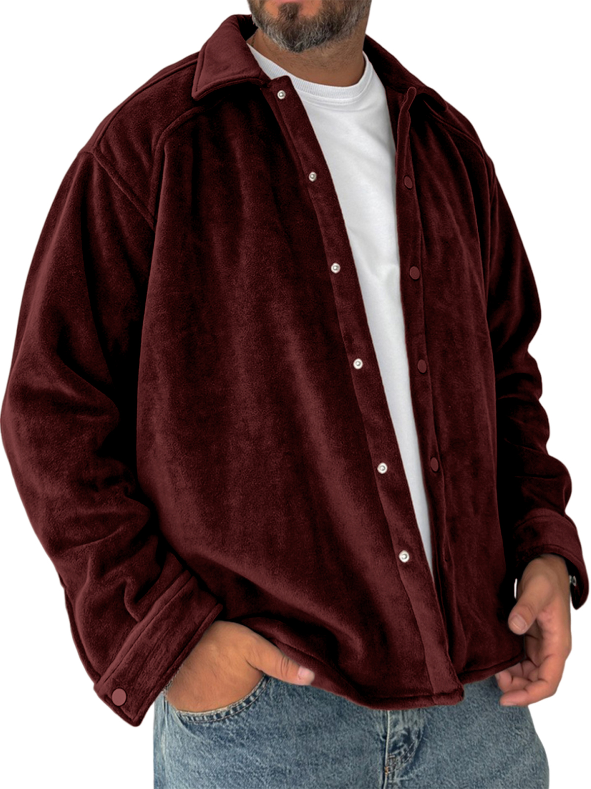 Herren Vintage Fleece Jacke Warme Freizeit Cardigan Hemd-deurabatt