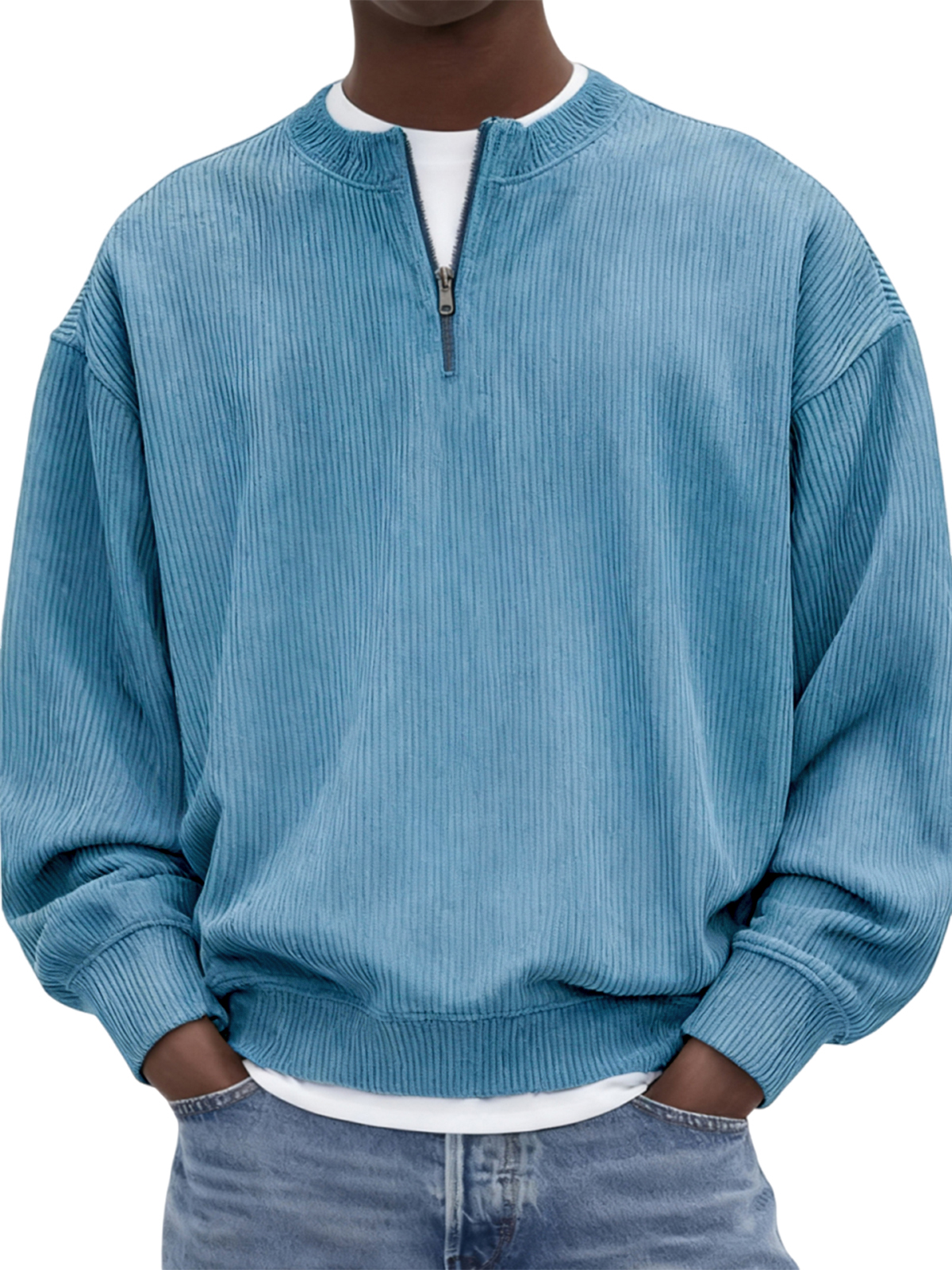 Herren Quarter-Zip Stilvolles Corduroy Langarm-Pullover-deurabatt