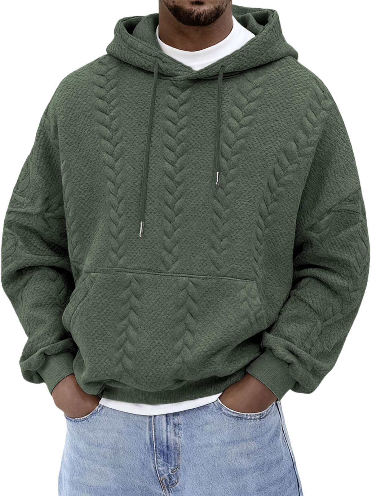 Herren Jacquard einfarbiger strukturierter Kapuzenpullover-deurabatt