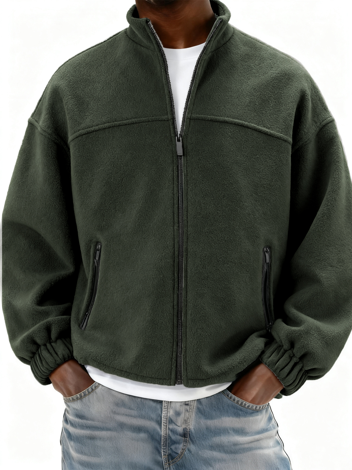Herren Fleece Vollzip Stehkragenjacke mit Seitentaschen-deurabatt