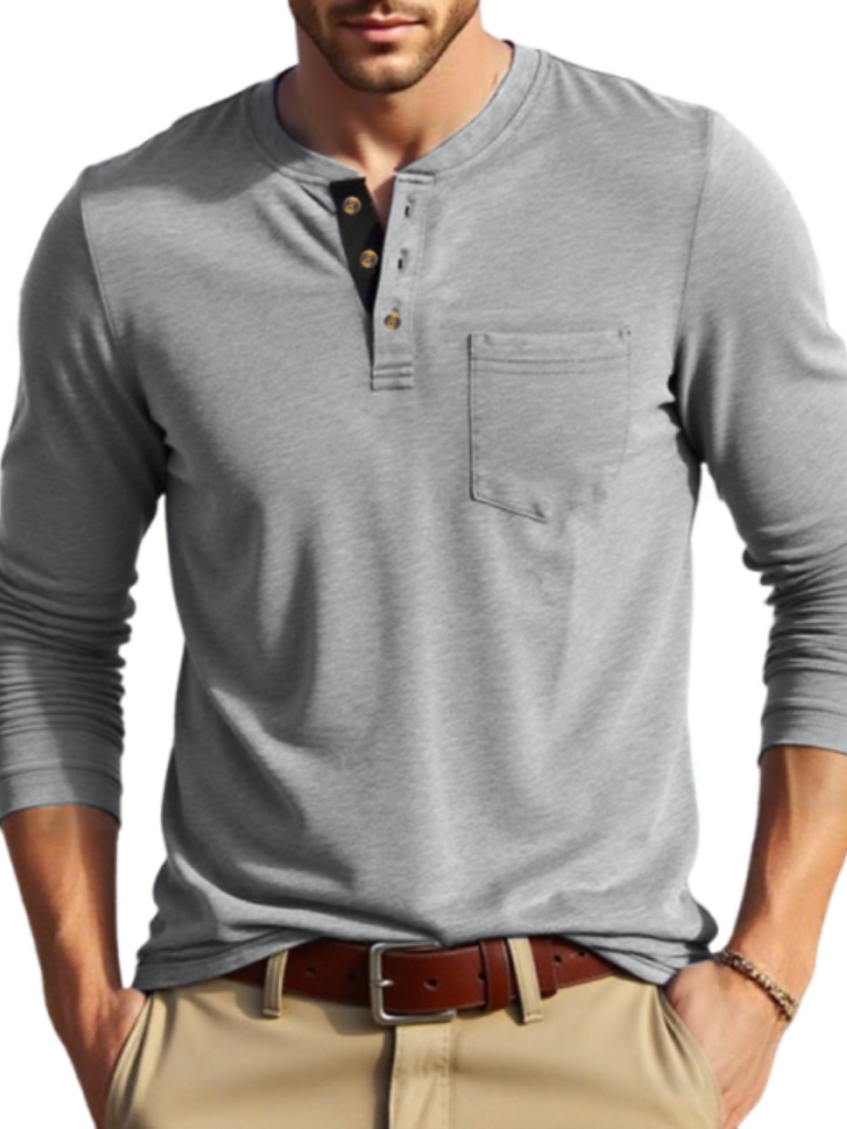 Vintage-Freizeit-Langarm-Henley-Shirt für Herren-deurabatt