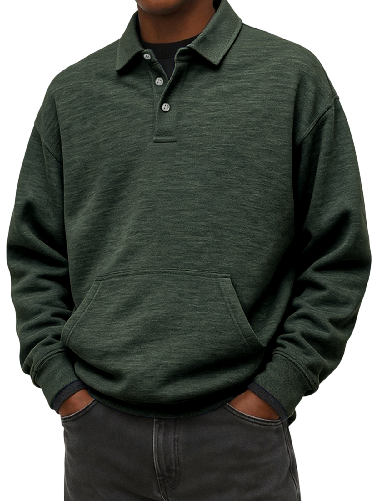 Herren Stylischer Schwergewicht Komfort Revers Sweatshirt mit Eingrifftaschen-deurabatt