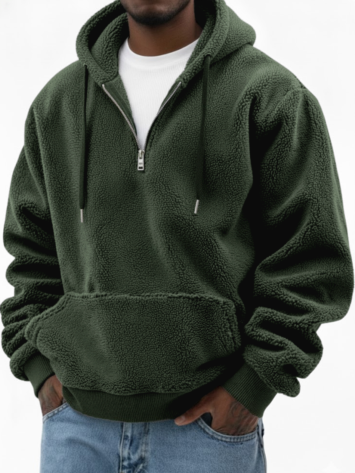 Herren Komfort Sherpa Warm Viertel-Reißverschluss Pullover Hoodie-deurabatt