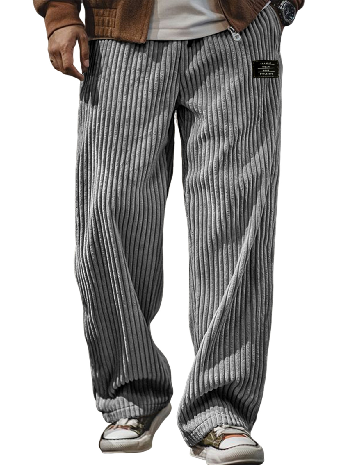 Herren stilvolle Cordhosen mit geripptem Design und gesticktem Etikett-deurabatt
