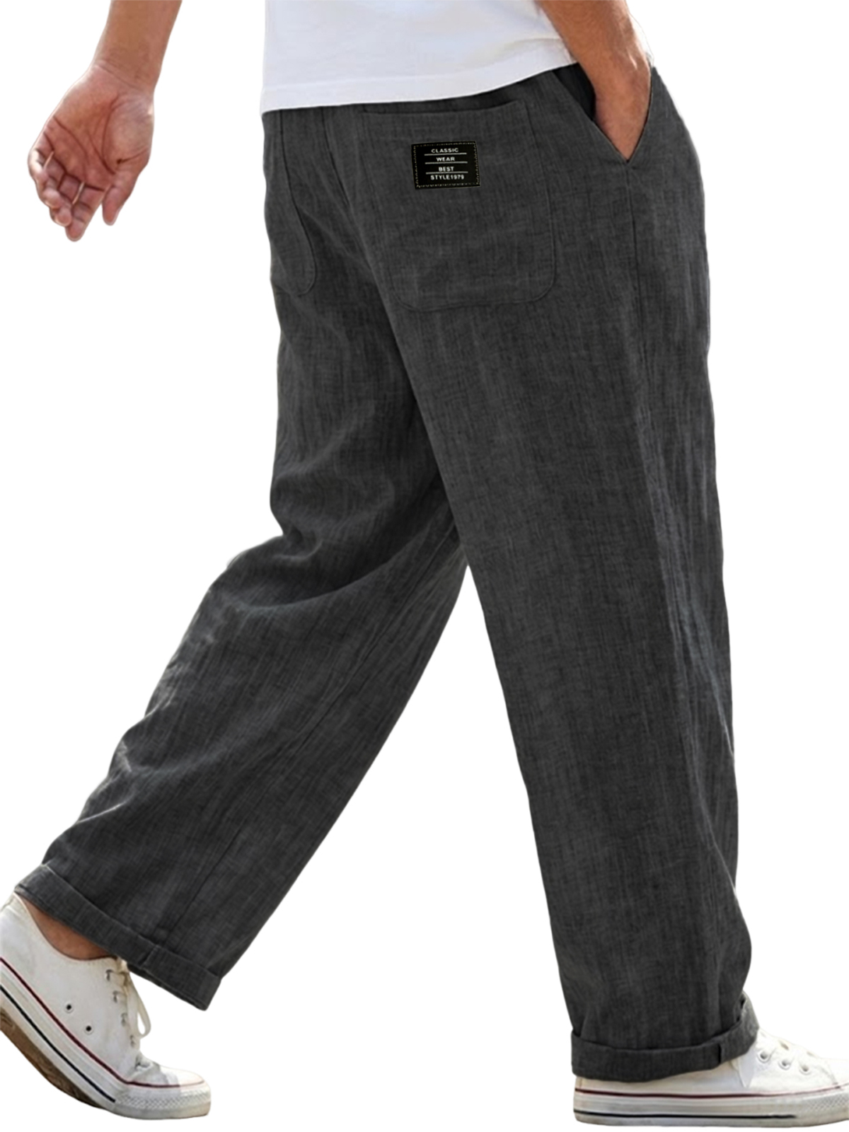 Herren Atmungsaktive Leinen Vintage Mehrfachtaschen Freizeit Bestickte Patchwork-Hosen-deurabatt