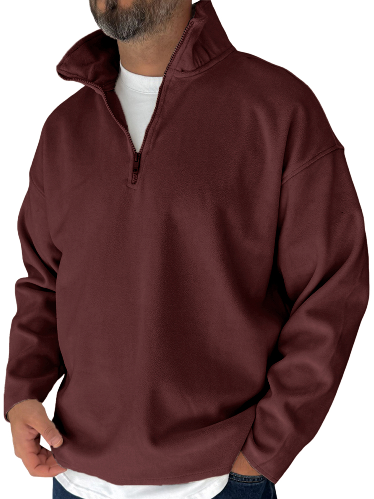 Herren Einfaches Fleece Halbzip Basis Pullover Sweatshirt-deurabatt