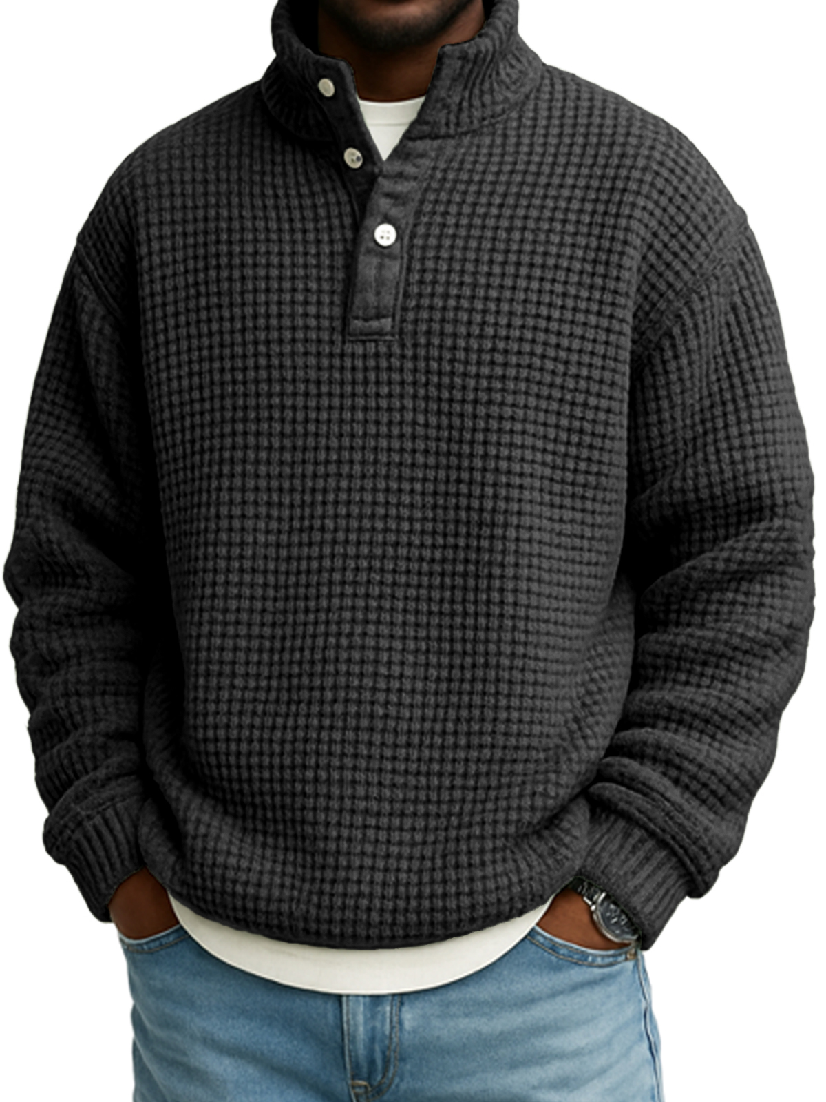 Herren Atmungsaktives Strick-Waffelpullover Sweatshirt-deurabatt