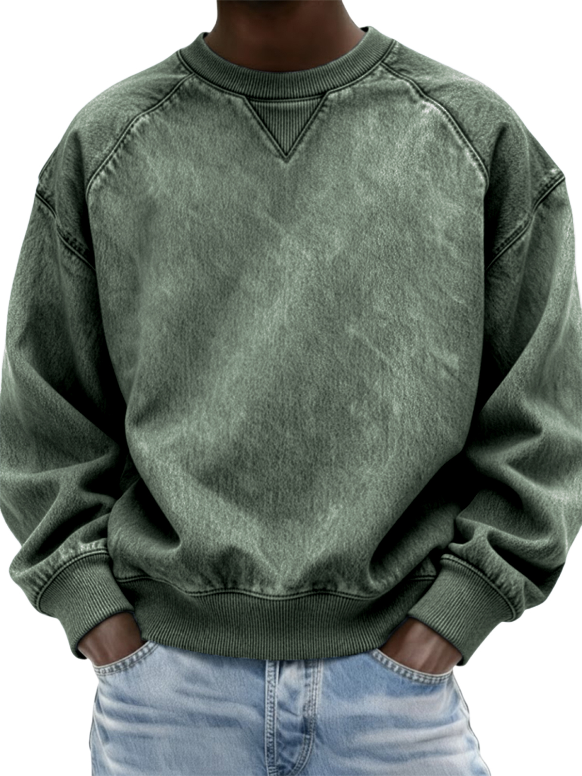 Herren Vintage Distressed Raglan Ärmel Patchwork Rundhals Pullover Sweatshirt-deurabatt