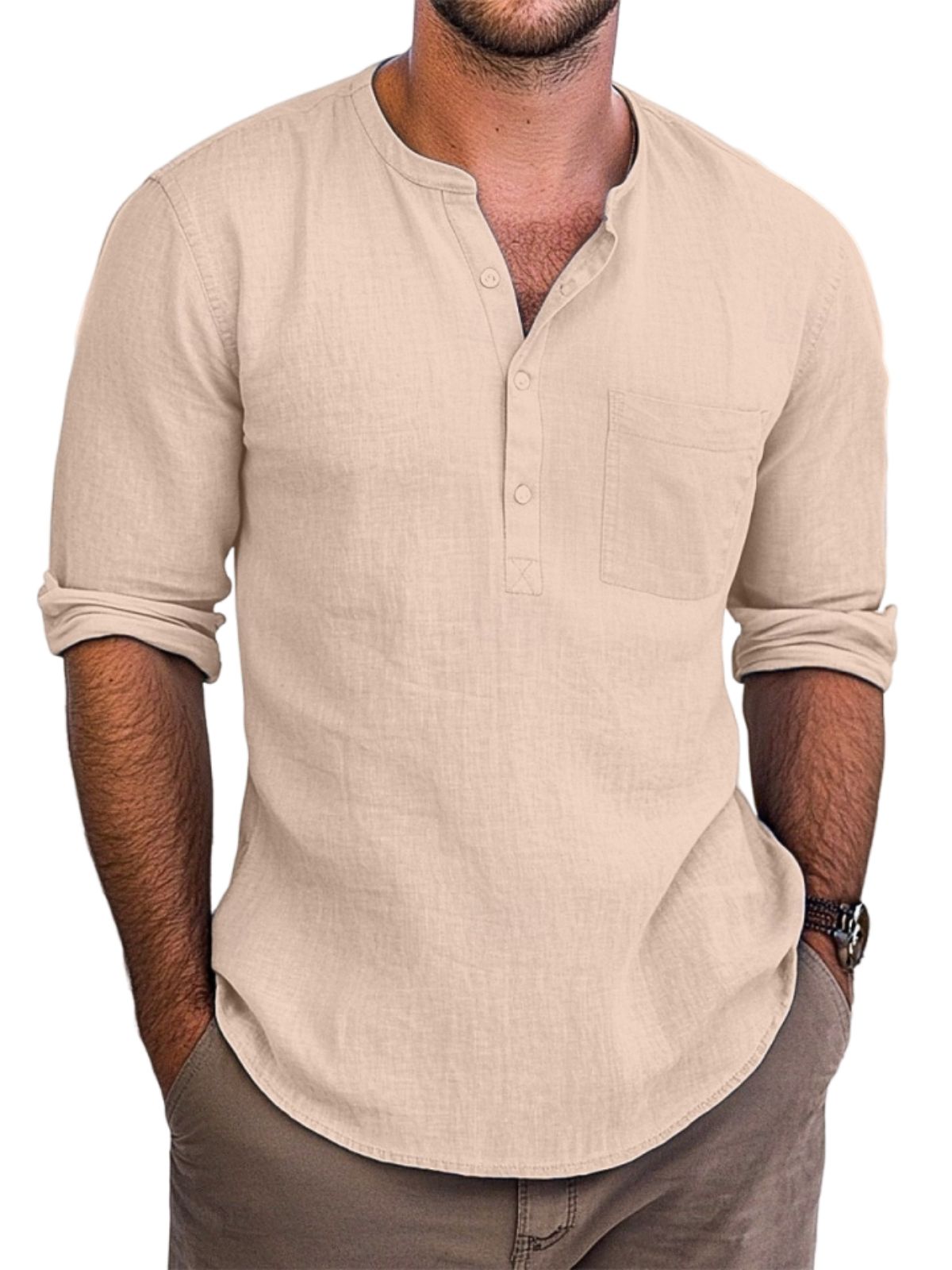 Vintage-Henley-Langarmhemd für Herren-deurabatt
