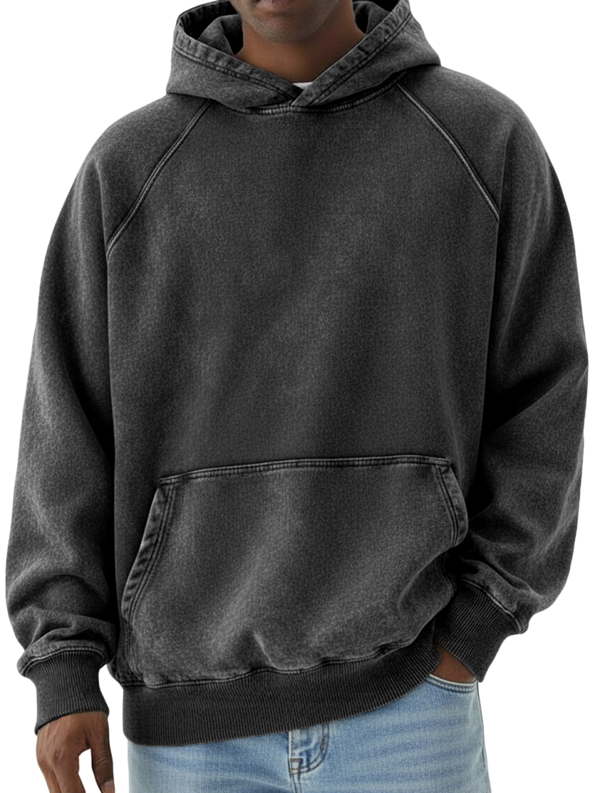 Herren Basic Retro Distressed Raglan Ärmel Pullover Hoodie-deurabatt