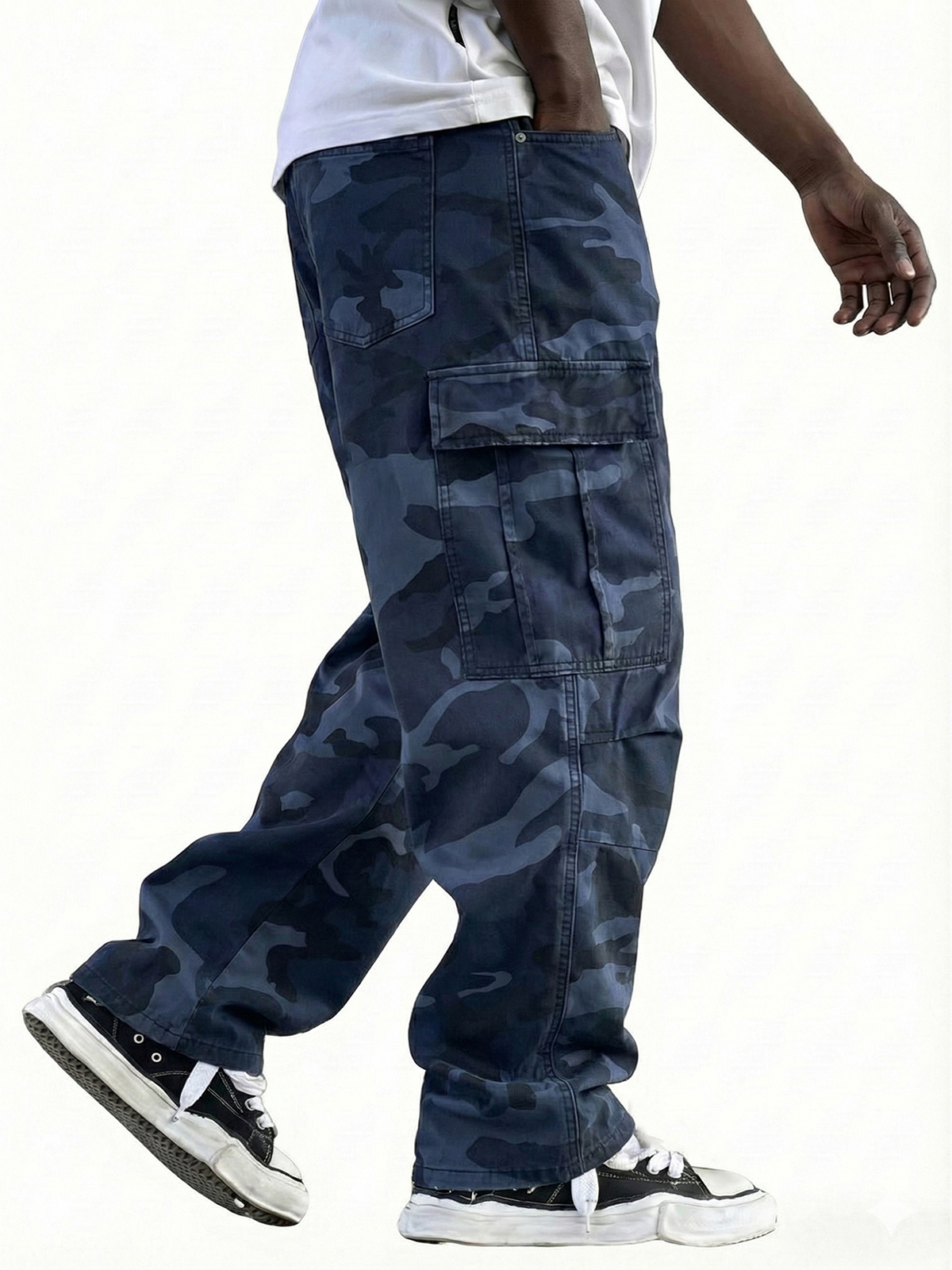 Herren Vintage Arbeitskleidung Unregelmäßiges Camouflage-Muster Mehrfachtaschen Weitbeinige Hose-ZierMode