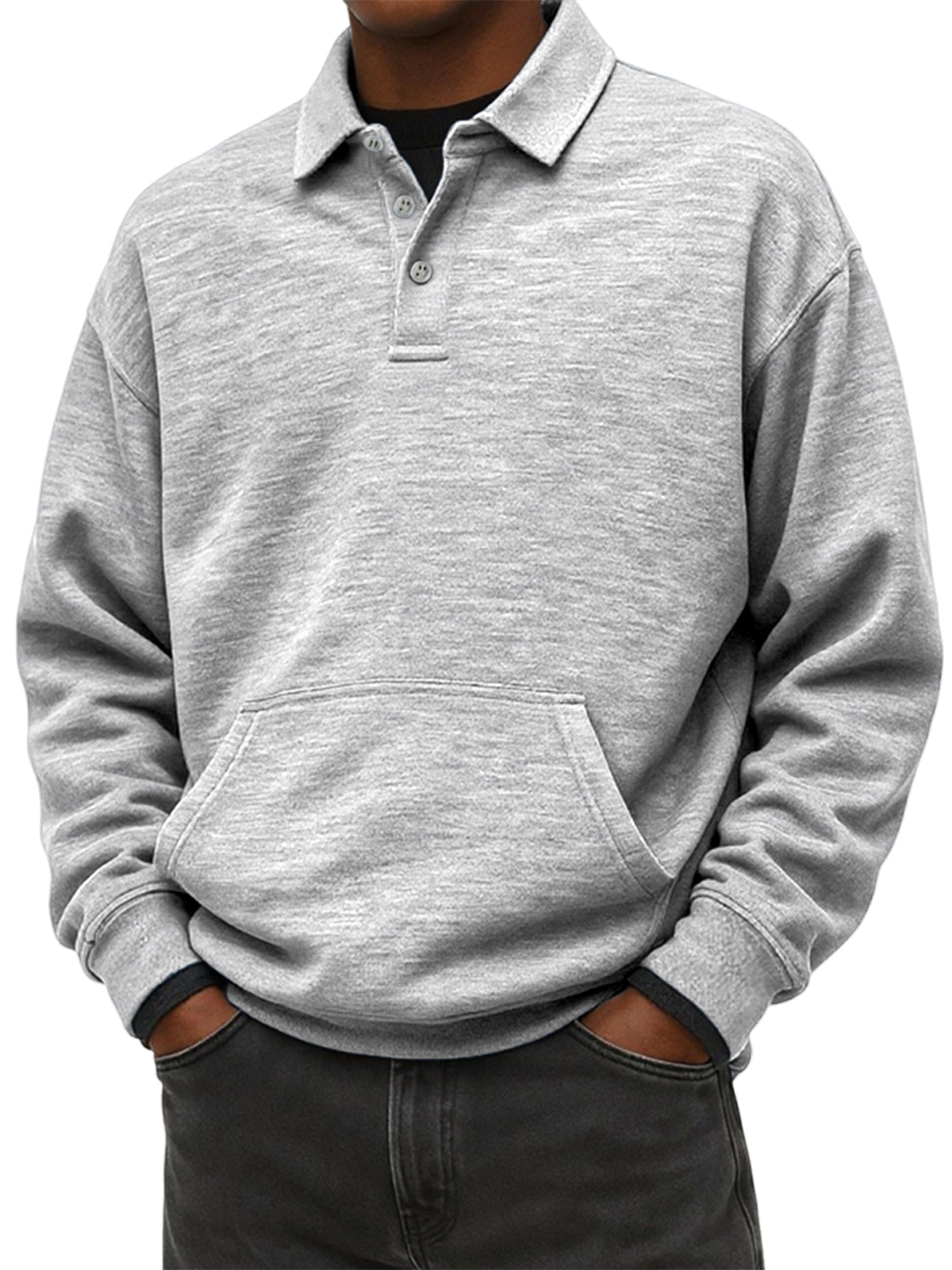 Herren Stylischer Schwergewicht Komfort Revers Sweatshirt mit Eingrifftaschen-deurabatt