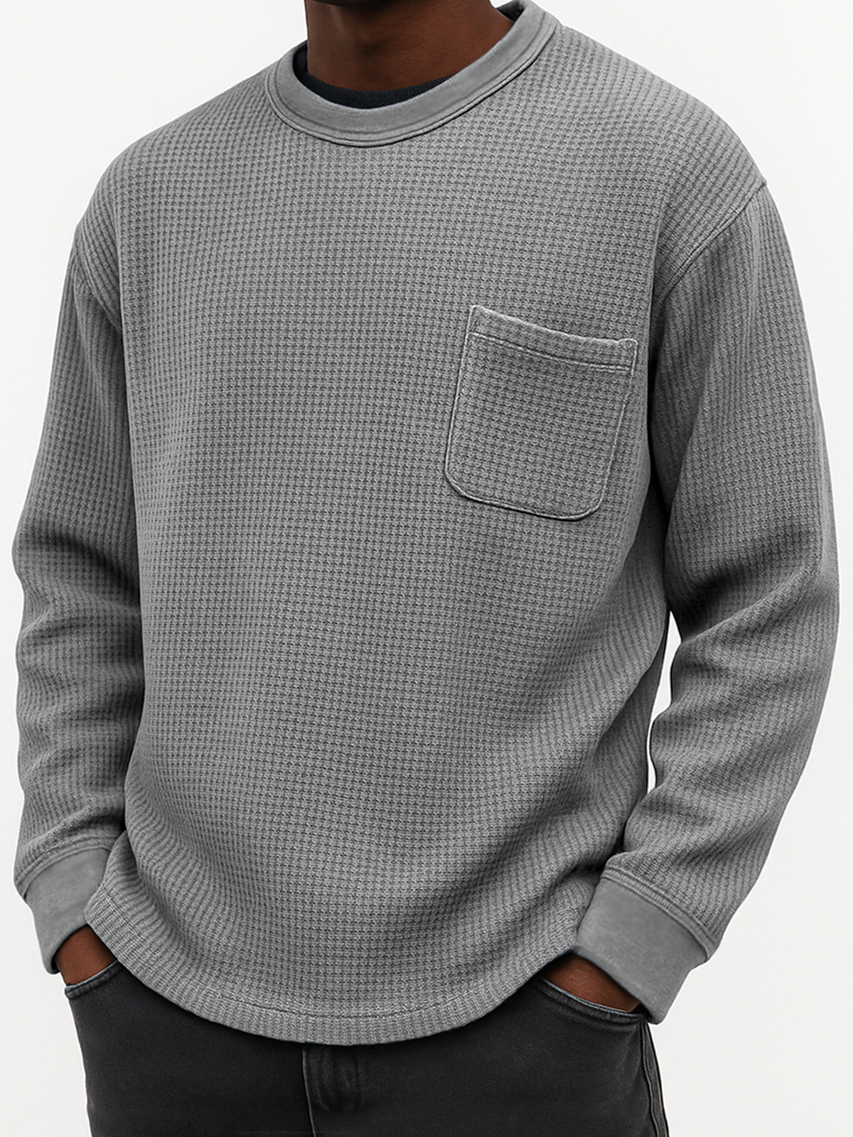 Herren Stylischer Waffel Komfort Freizeit Tasche Alltag Sweatshirt-deurabatt