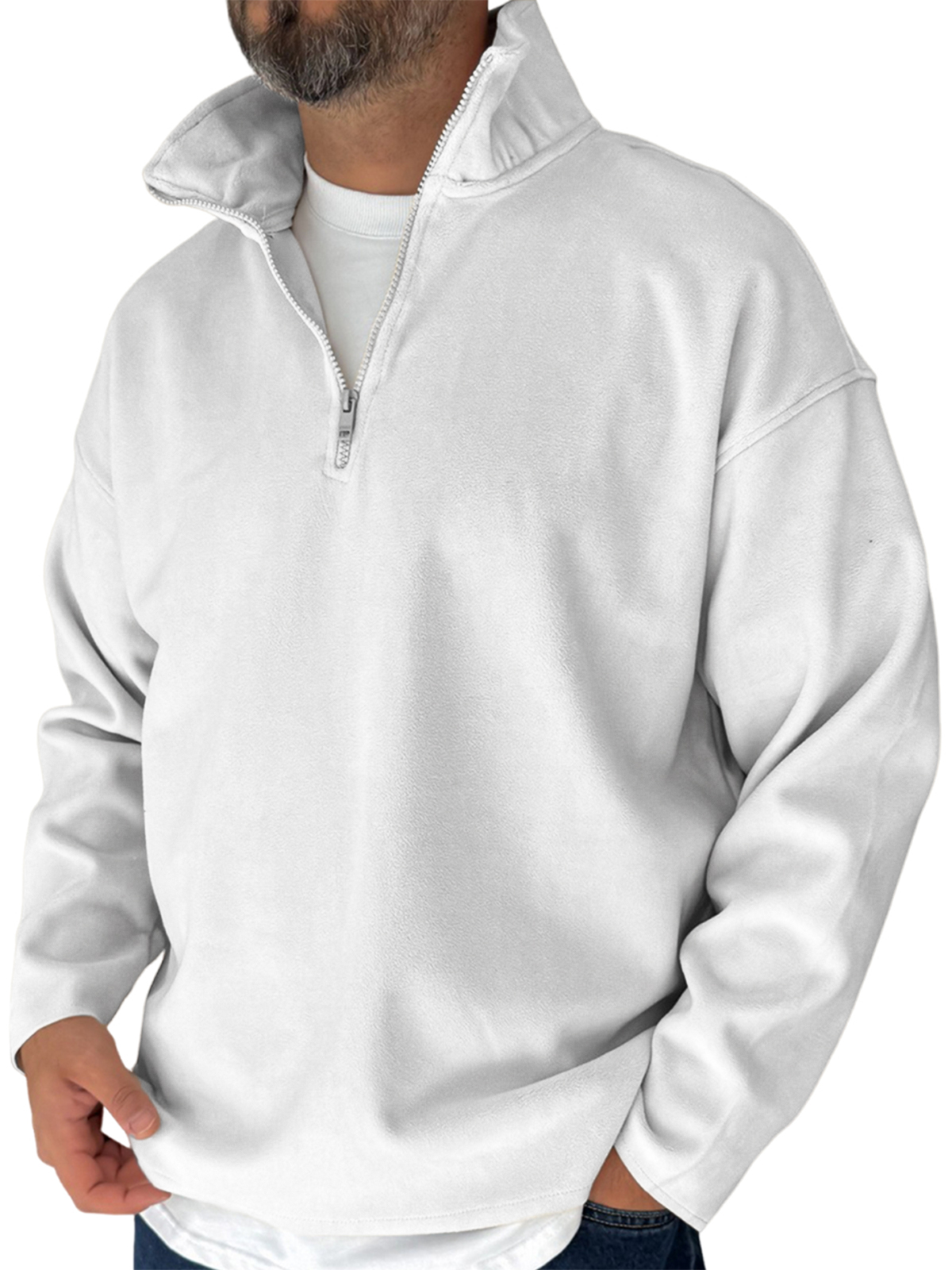 Herren Einfaches Fleece Halbzip Basis Pullover Sweatshirt-deurabatt