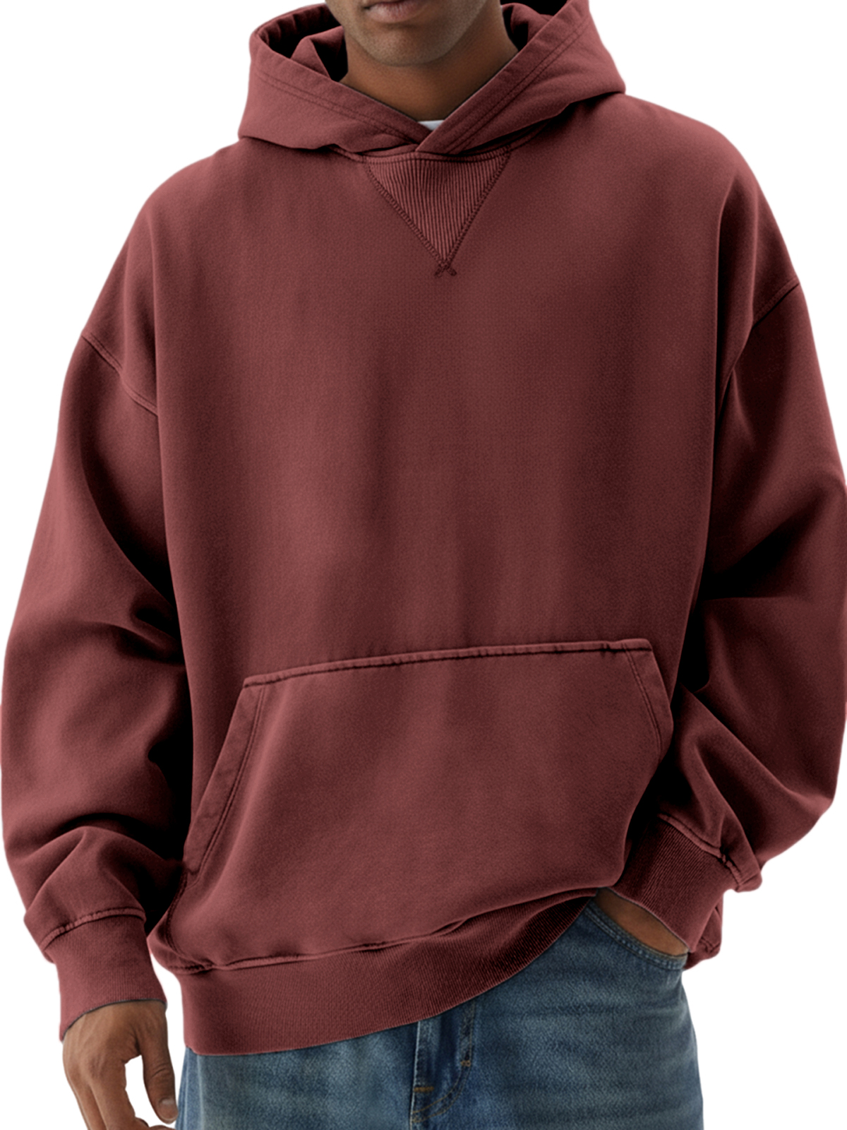 Basic Herren-Pullover-Hoodie aus schwerem Material mit Kreuzstich-deurabatt