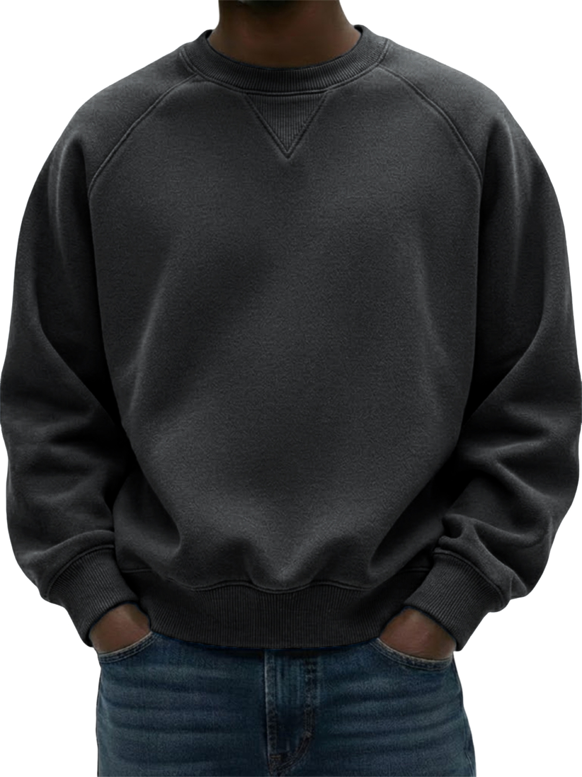 Herren Schwergewicht Basic Patchwork Pullover Rundhals Sweatshirt-deurabatt