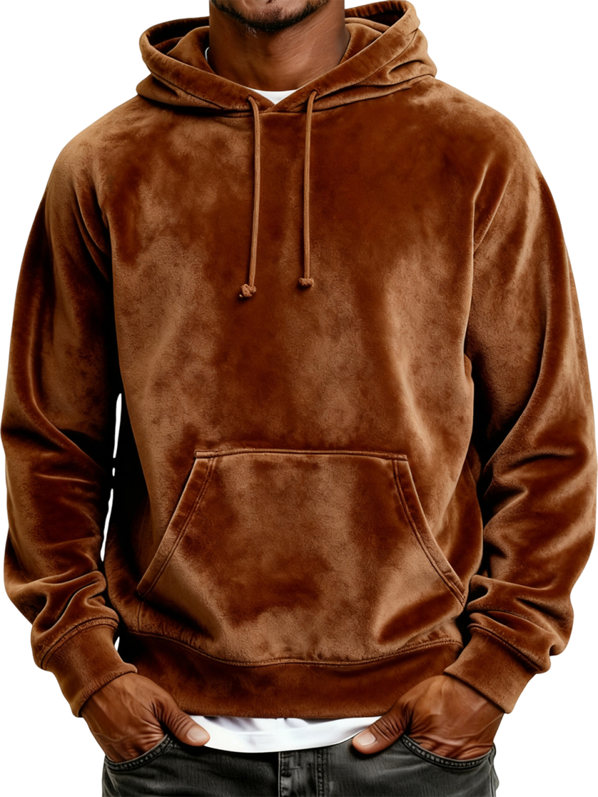 Herren Einfaches Samt Grundlegendes Kapuzenpullover Sweatshirt-deurabatt