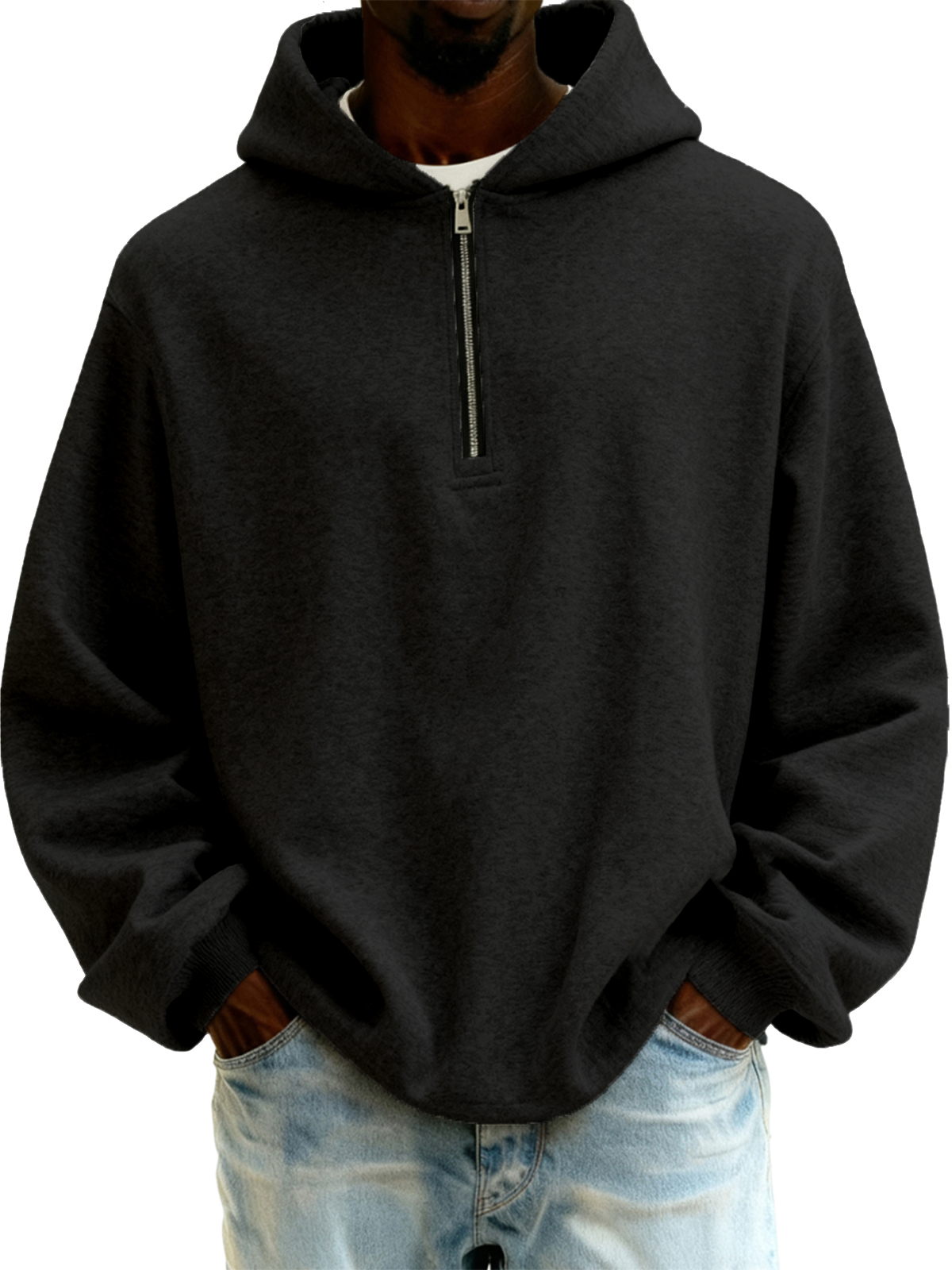 Herren-Kapuzenpullover mit halbem Reißverschluss-deurabatt