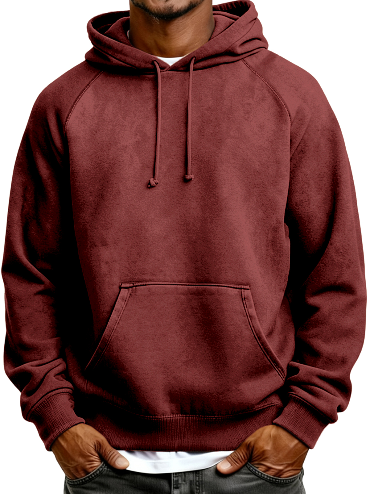 Herren Wildleder Raglanärmel Pullover Kapuzen-Sweatshirt-deurabatt