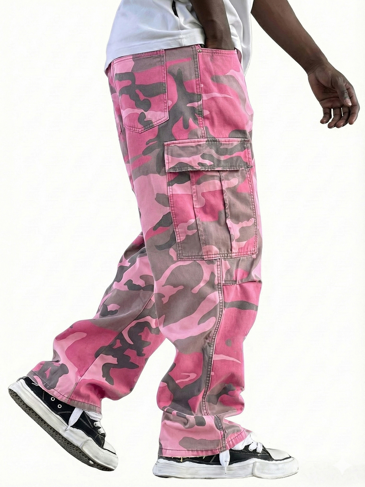 Herren Vintage Arbeitskleidung Unregelmäßiges Camouflage-Muster Mehrfachtaschen Weitbeinige Hose-ZierMode