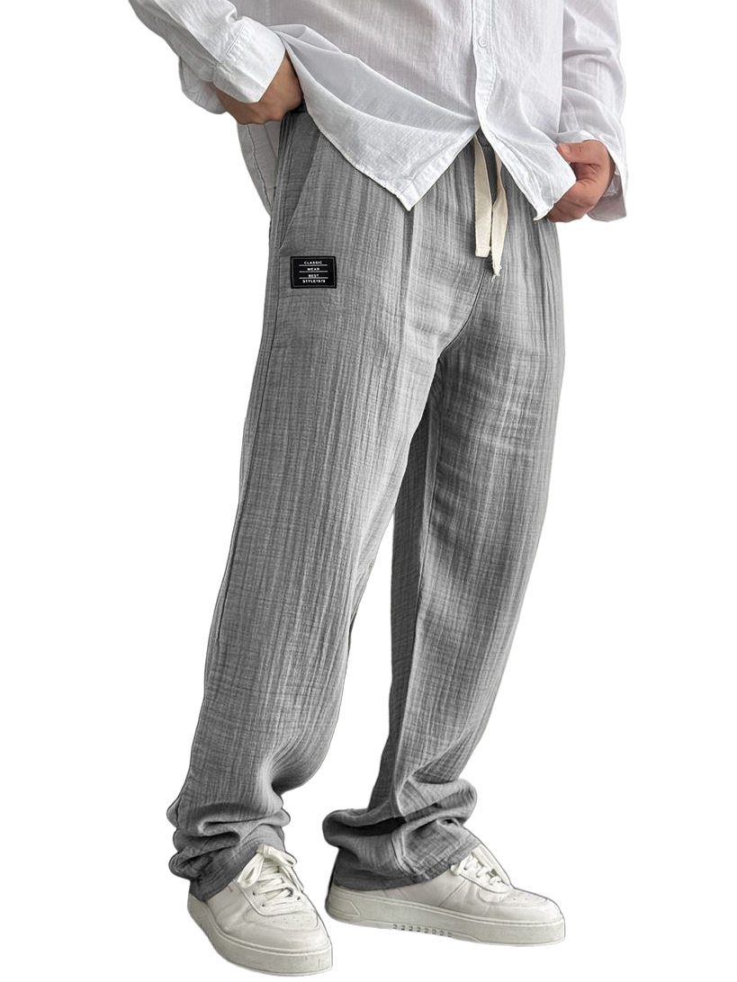 Herren Baumwolle und Leinen lässige bestickte Logo Kordelzug lockere elastische Taille Taschenhose-ZierMode