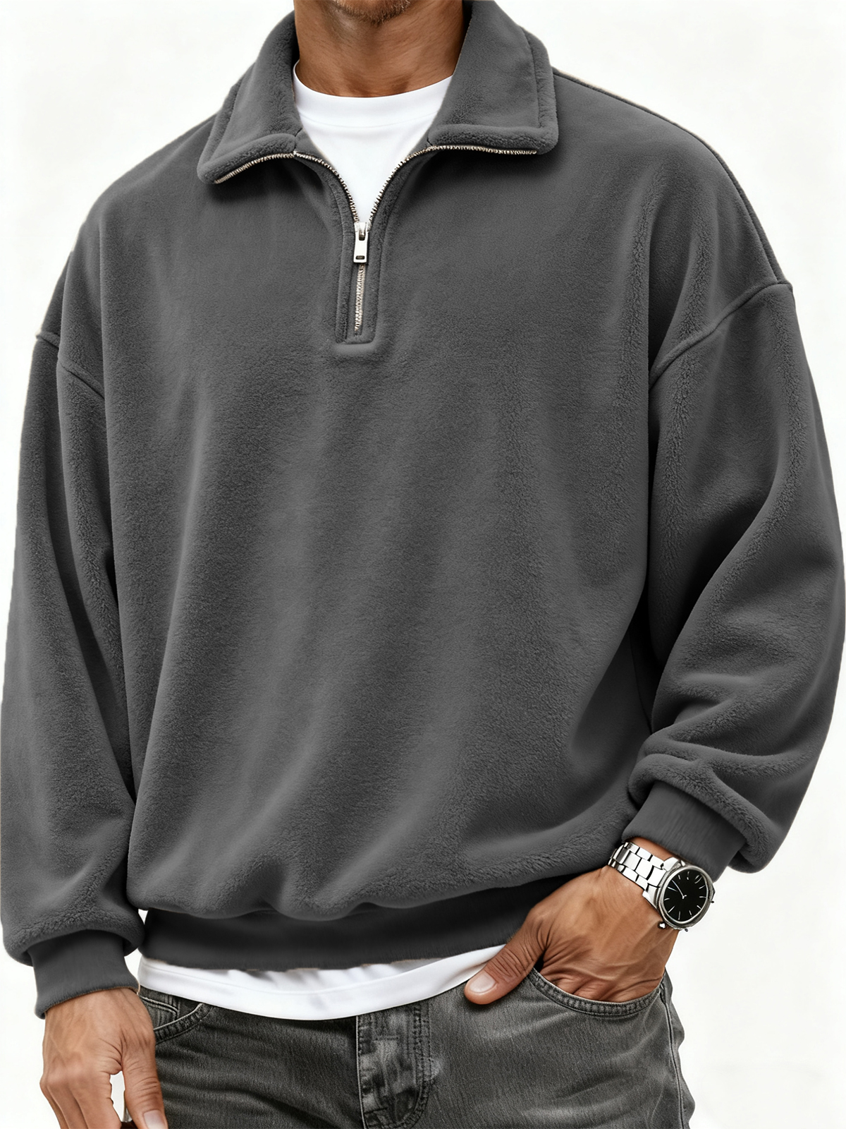Herren Quarter Zip Polar Fleece Pullover Sweatshirt-deurabatt