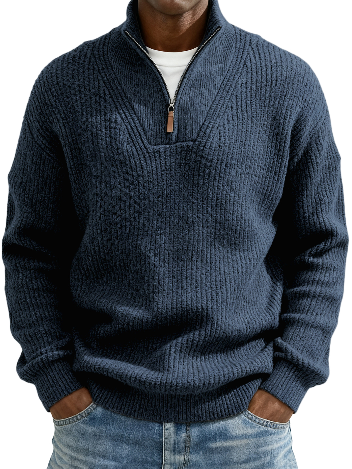 Herren Komfort Texturiertes Viertelzip Pullover Weihnachtspullover-deurabatt
