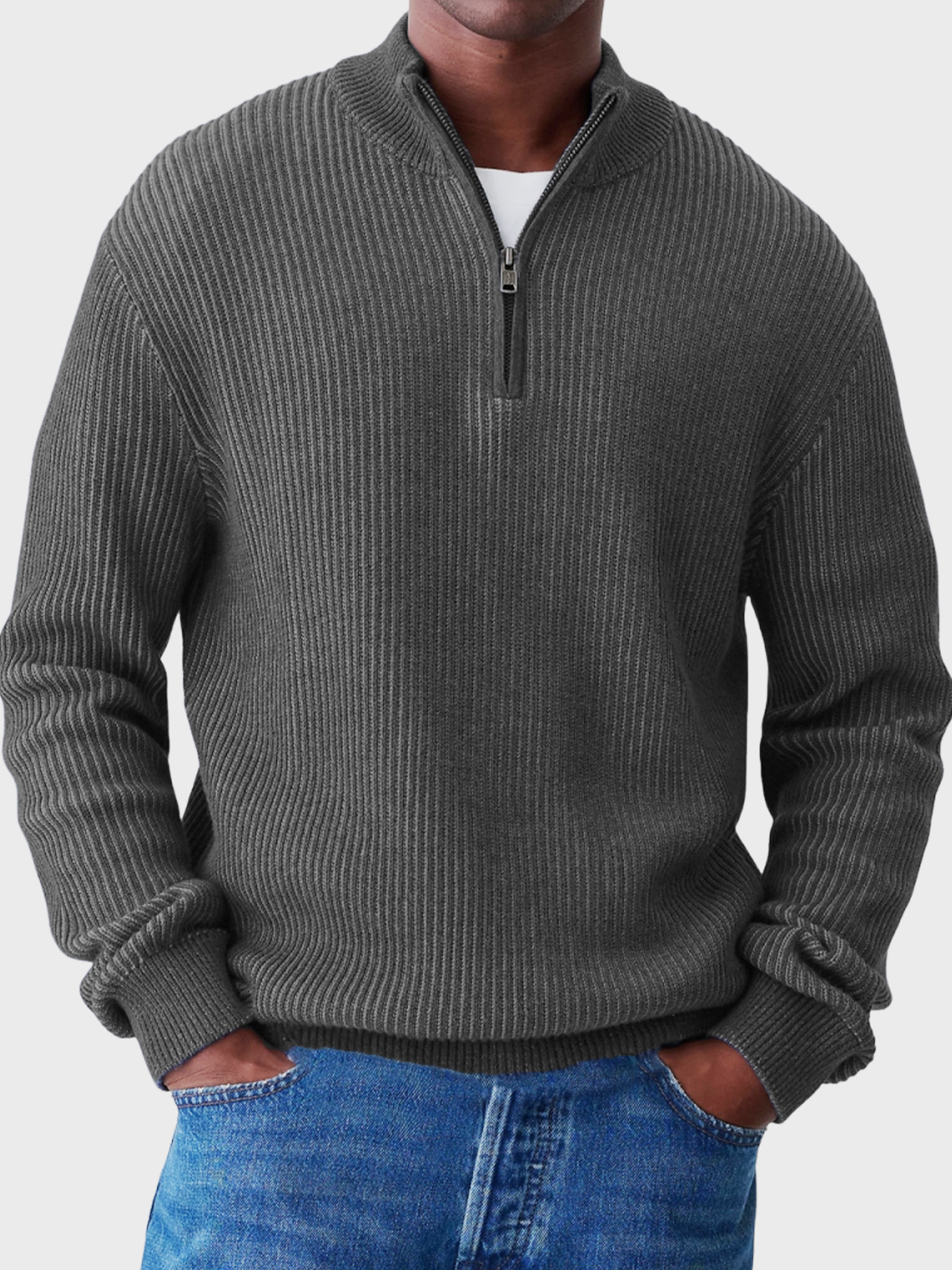 Lässiger Herrenpullover mit halbem Reißverschluss und Stehkragen-deurabatt