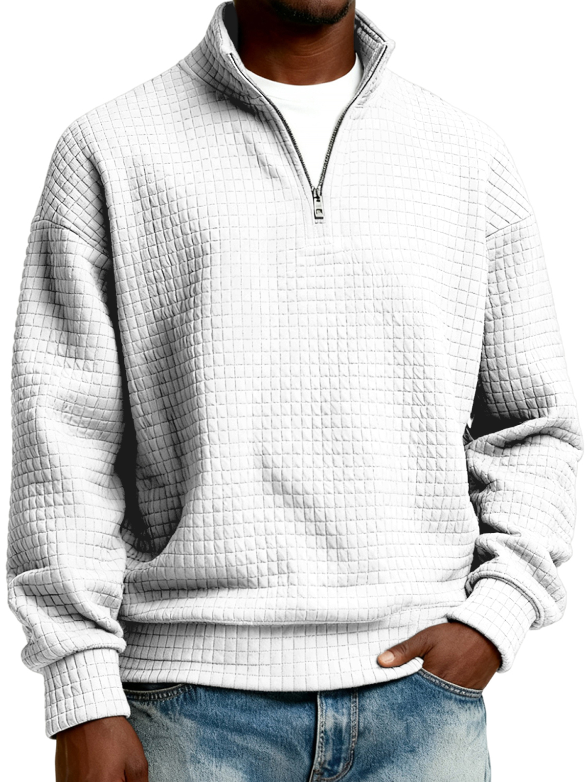 Herren-Stepppullover mit halbem Reißverschluss aus Jacquard-Gewebe-deurabatt