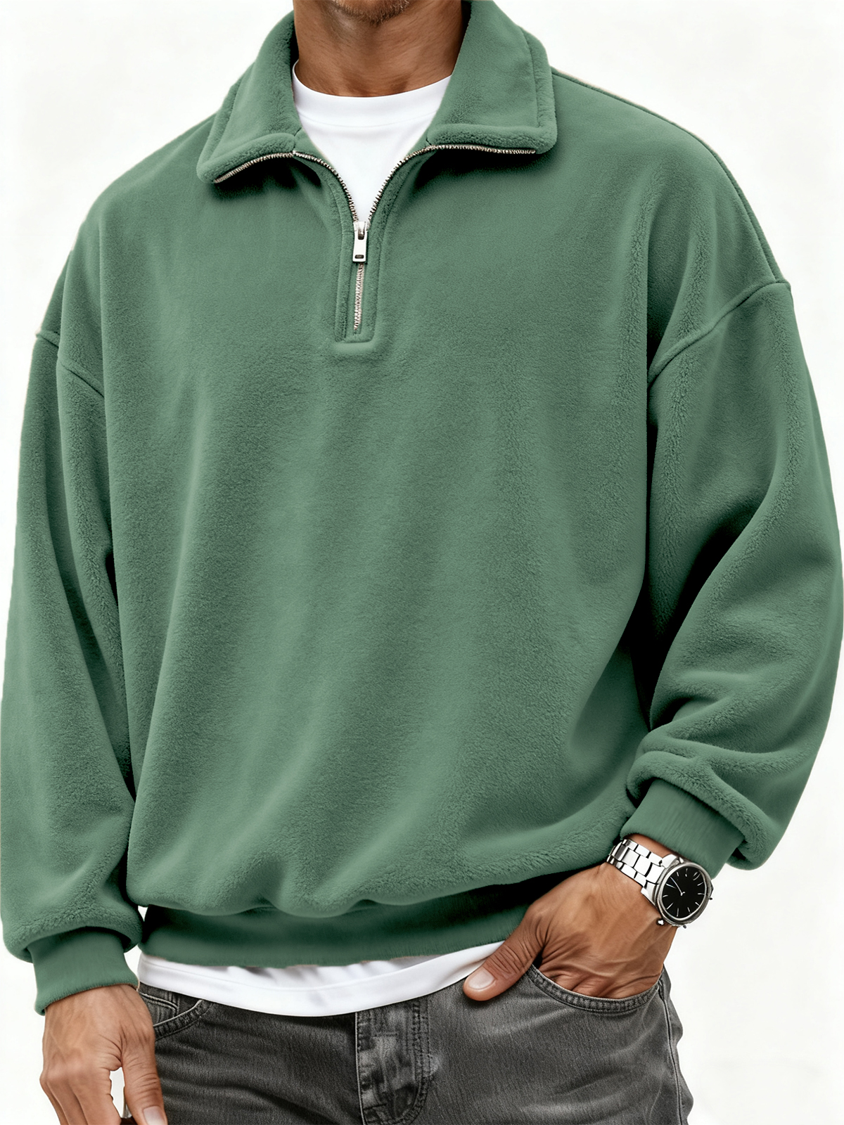 Herren Quarter Zip Polar Fleece Pullover Sweatshirt-deurabatt