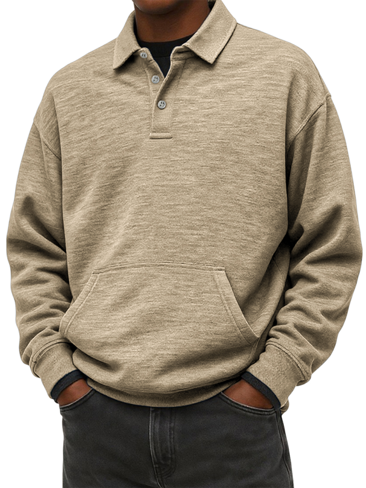 Herren Stylischer Schwergewicht Komfort Revers Sweatshirt mit Eingrifftaschen-deurabatt